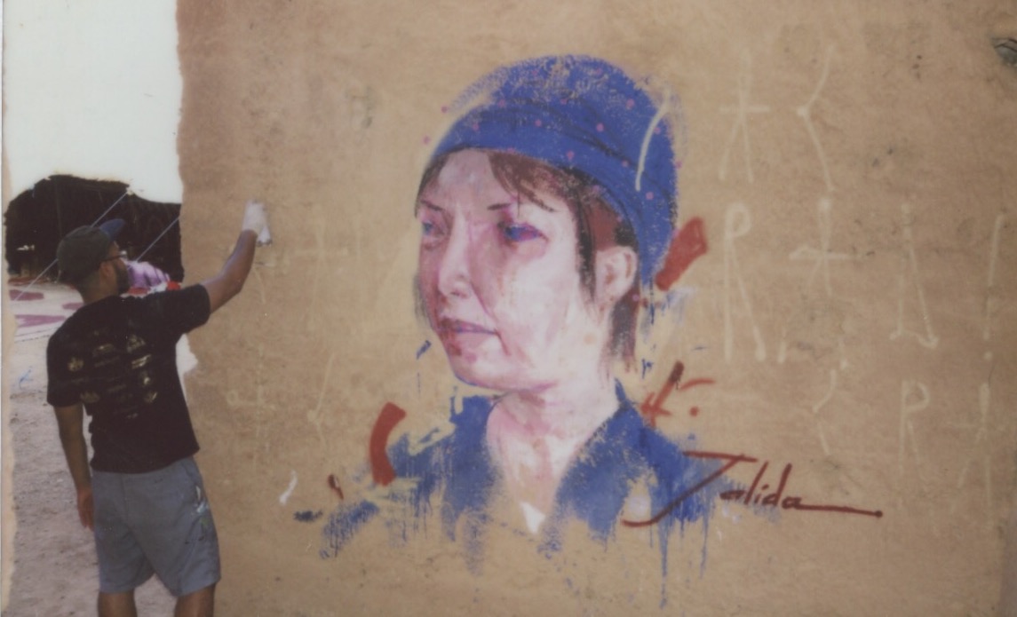 Andrew Hem portrait of his mother in Morocco with the Igloo Hong project in Agdz, Morocco