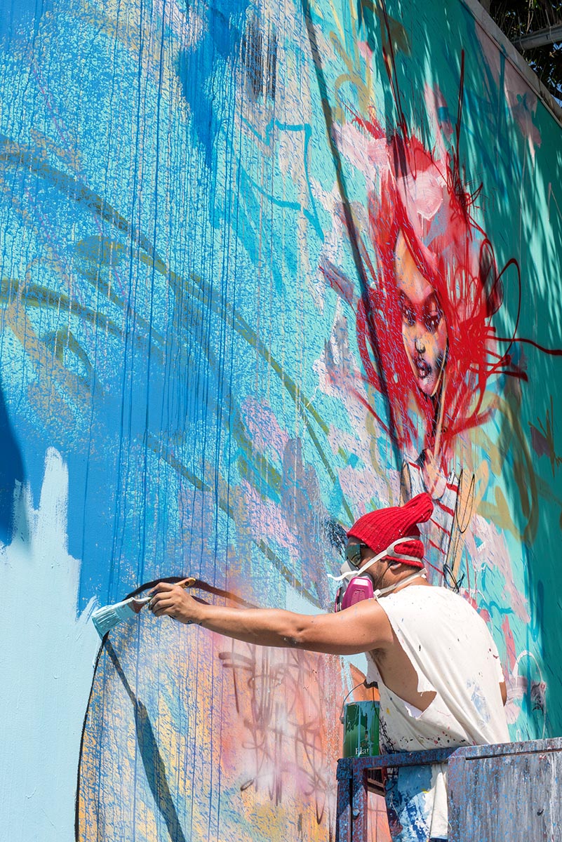  David Choe painting a mural at the Bowery, New York. Photo by Martha Cooper. 