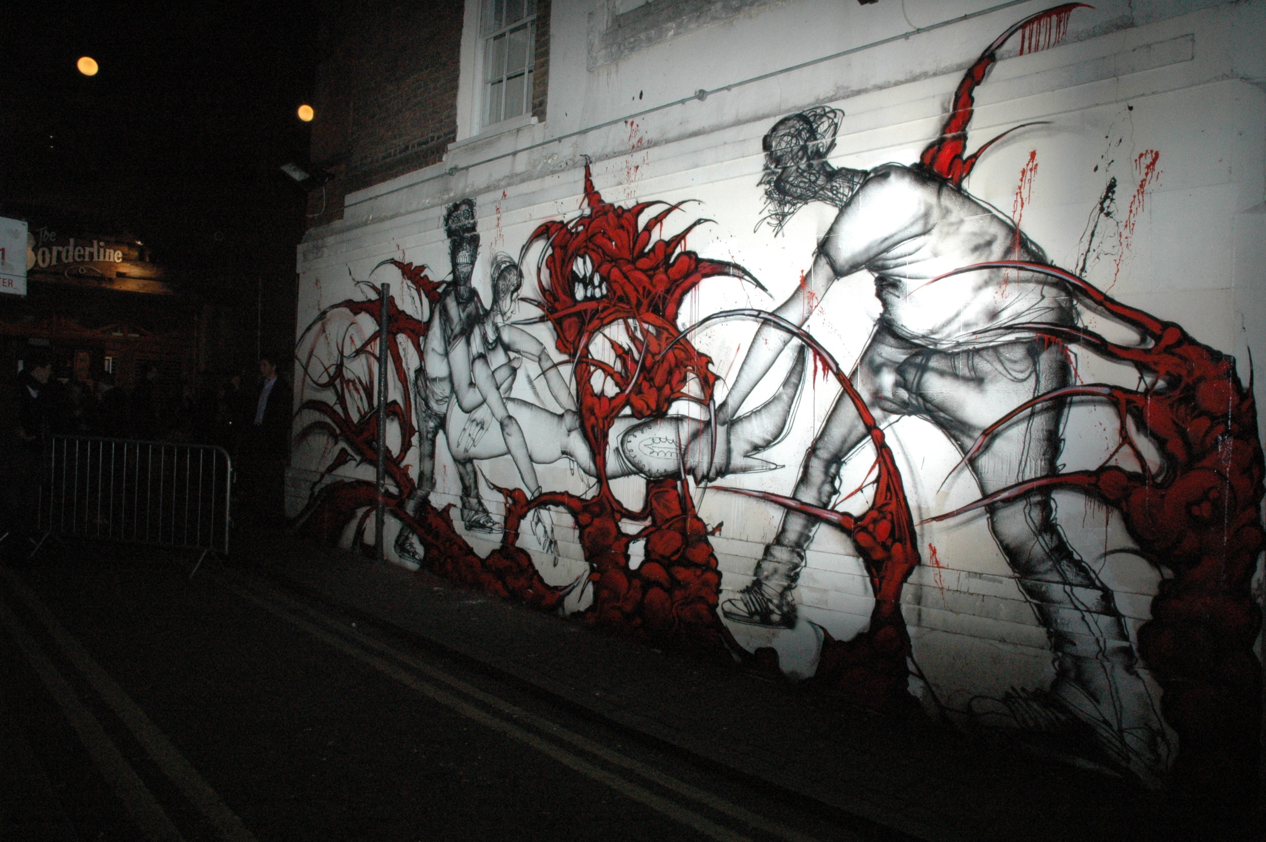 David Choe x Saber mural collaboration for Going Nowhere Fast show in London 2012
