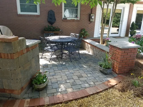 Concrete Paver Patio with Clay Paver Coping in Rock Hill SC