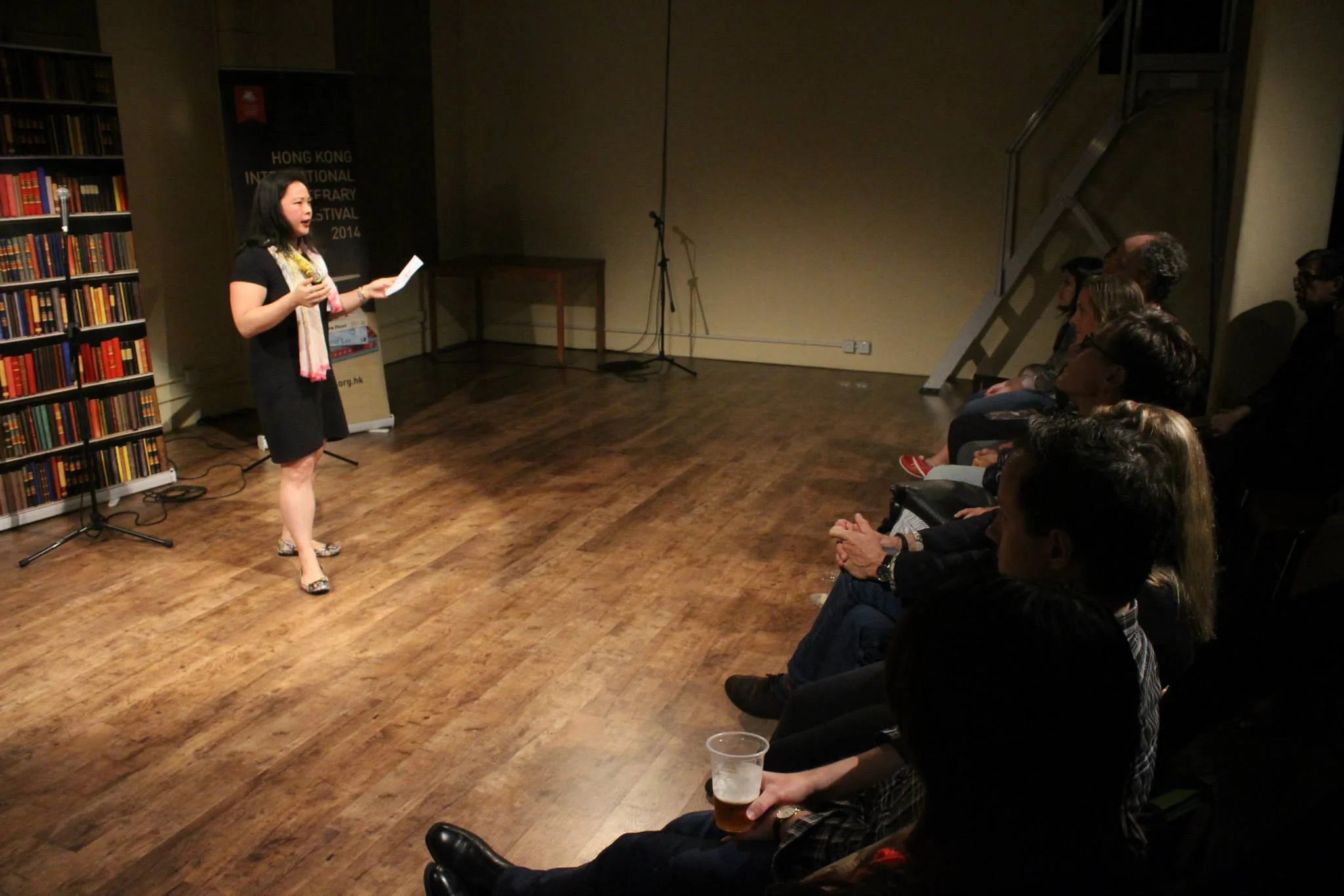 Liars’ League Hong Kong performer Saffron Chan reading a short story by Dorothy Tse at the Hong Kong International Literary Festival, 2014.