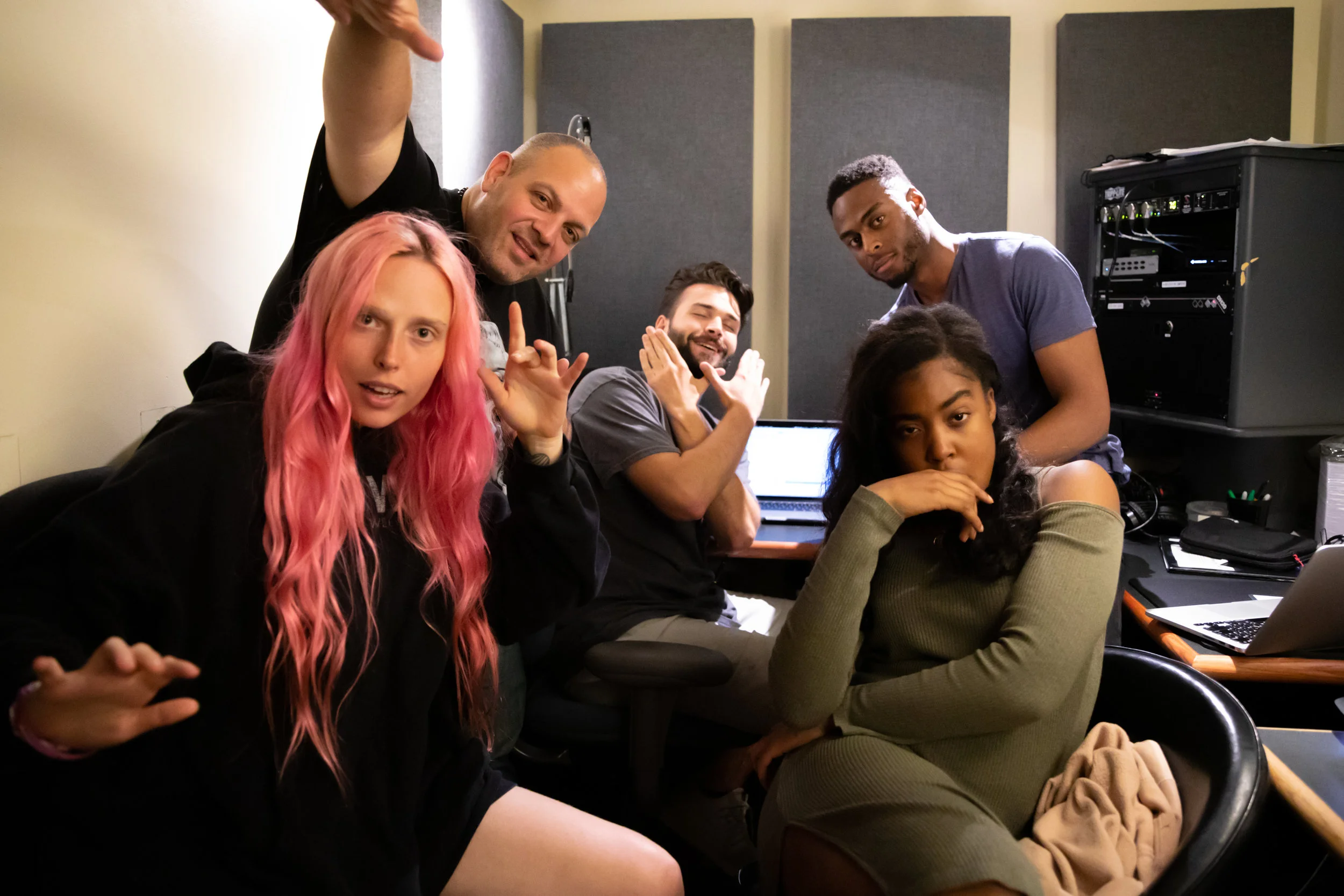 Recording vocals with the team. (Stephen Mihalchik , Mery Racauchi, Kathrine Elam, Producers Lucas and Nnandi.