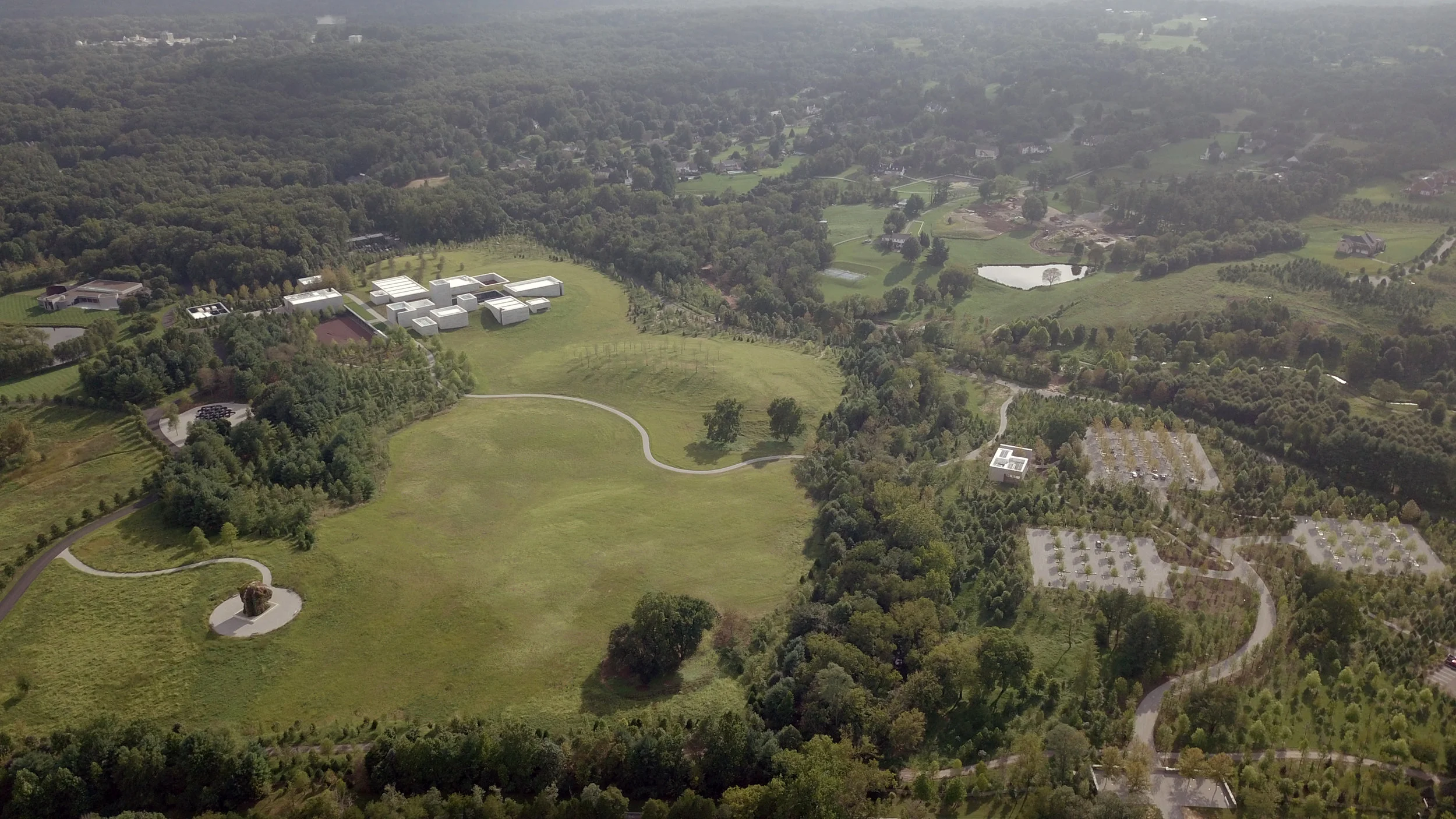 Aerial of the Pavilions. This photo provided by PWP Landscape Architecture, courtesy of Glenstone Museum.