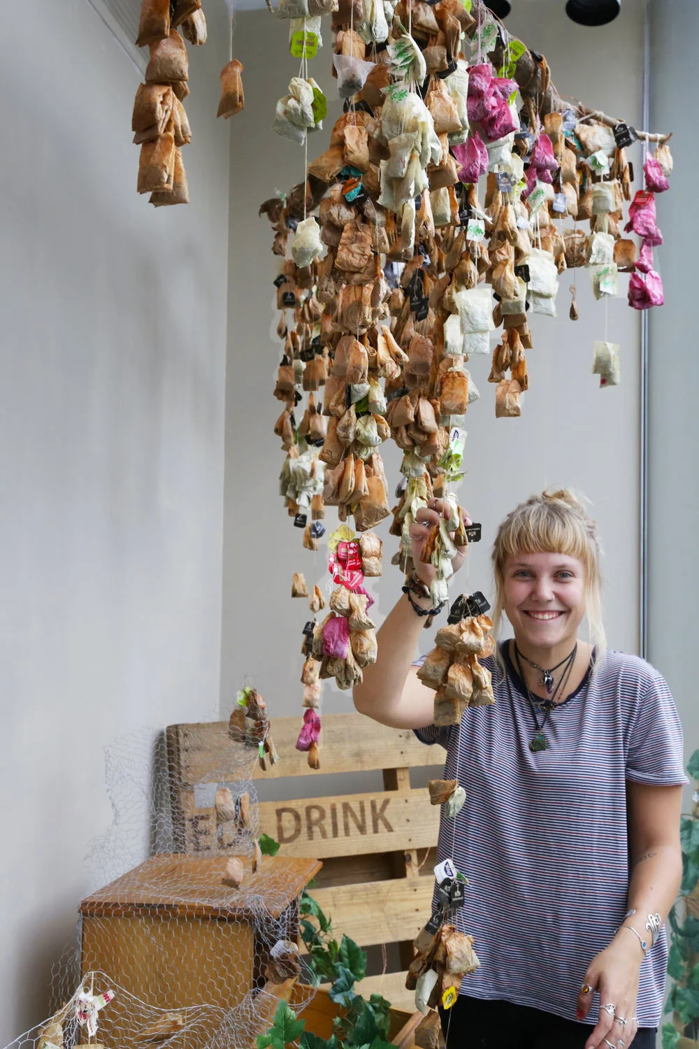 A chandelier, made from recycled tea bags! Credit: Art Pharmacy Consulting
