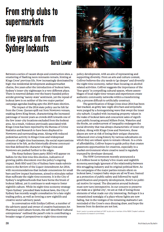 Emilya was interviewed about Sydney’s nightlife Credit: Architecture Bulletin