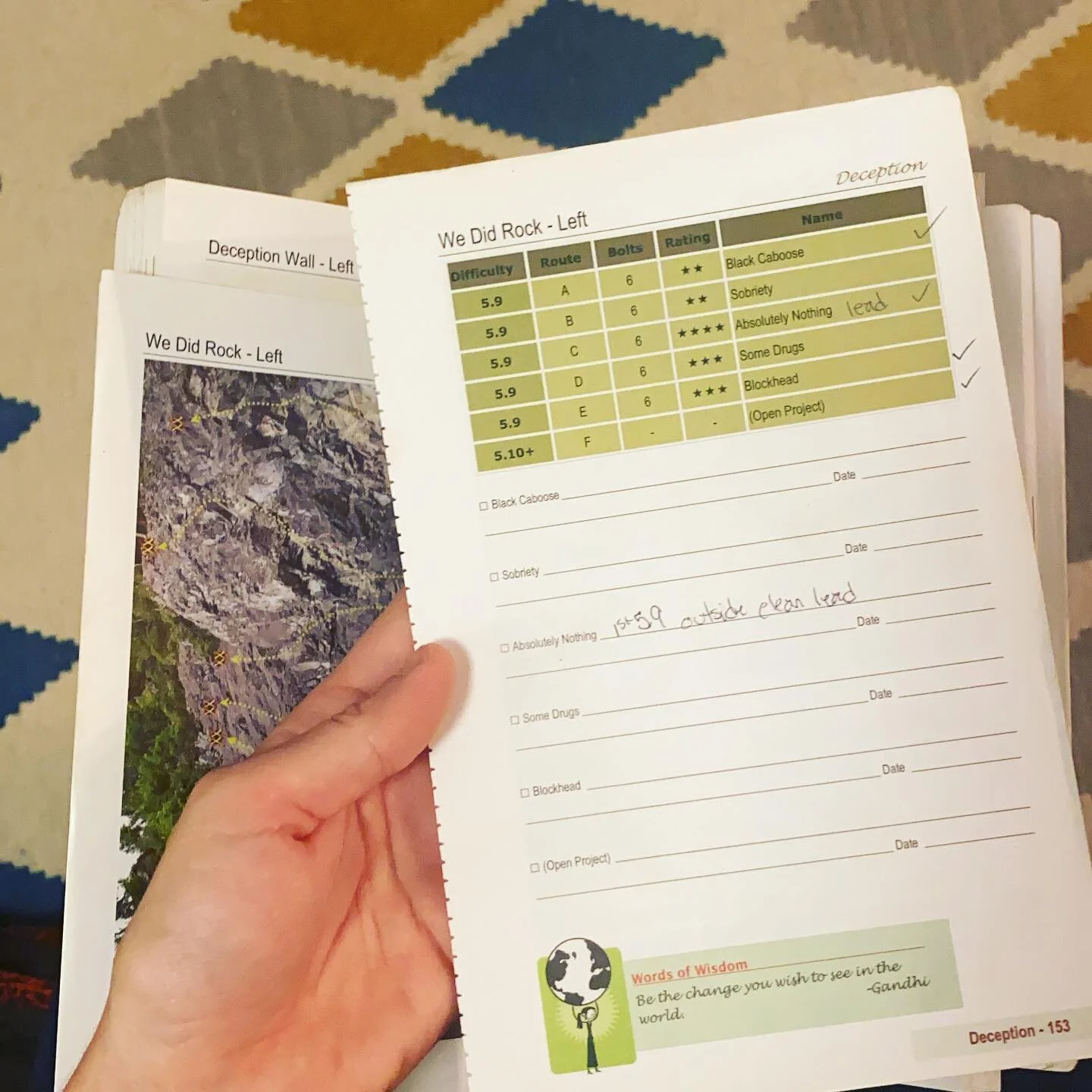 When I started climbing I thought I would have guidebooks full of check marks. I used to write comments on each climb and put initials down to make sure I knew who I climbed with. I&rsquo;m not sure when or why I stopped writing things down. Judging 