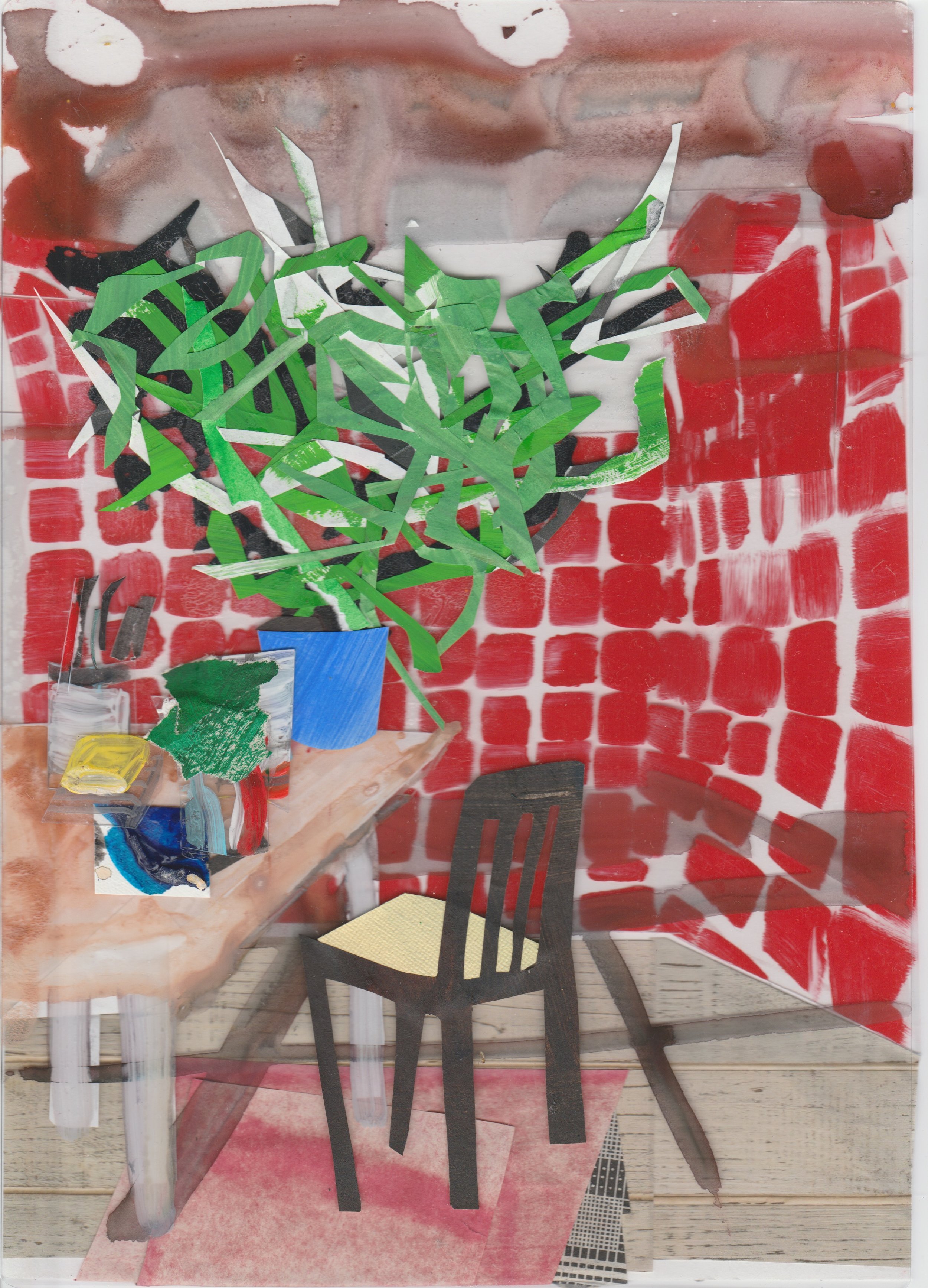 Genevieve Harnett, studio and red tiles, 2019