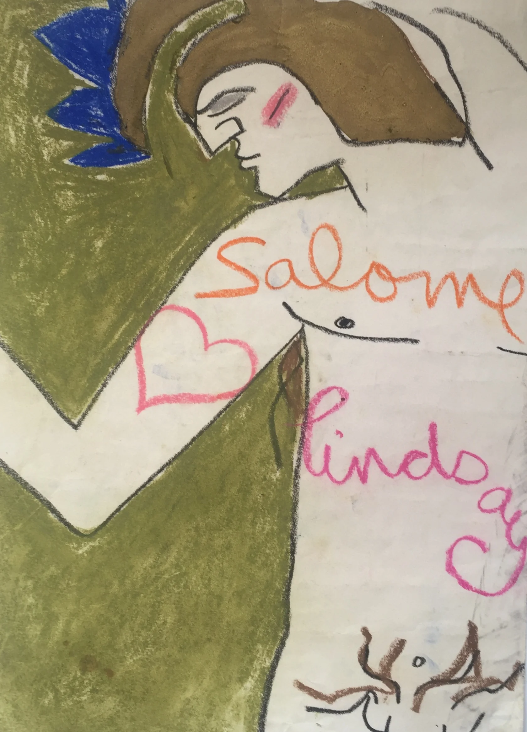 Salome, original drawing by Lindsay Kempsignature on page. Verso, ‘For Michael from Lindsay with love'