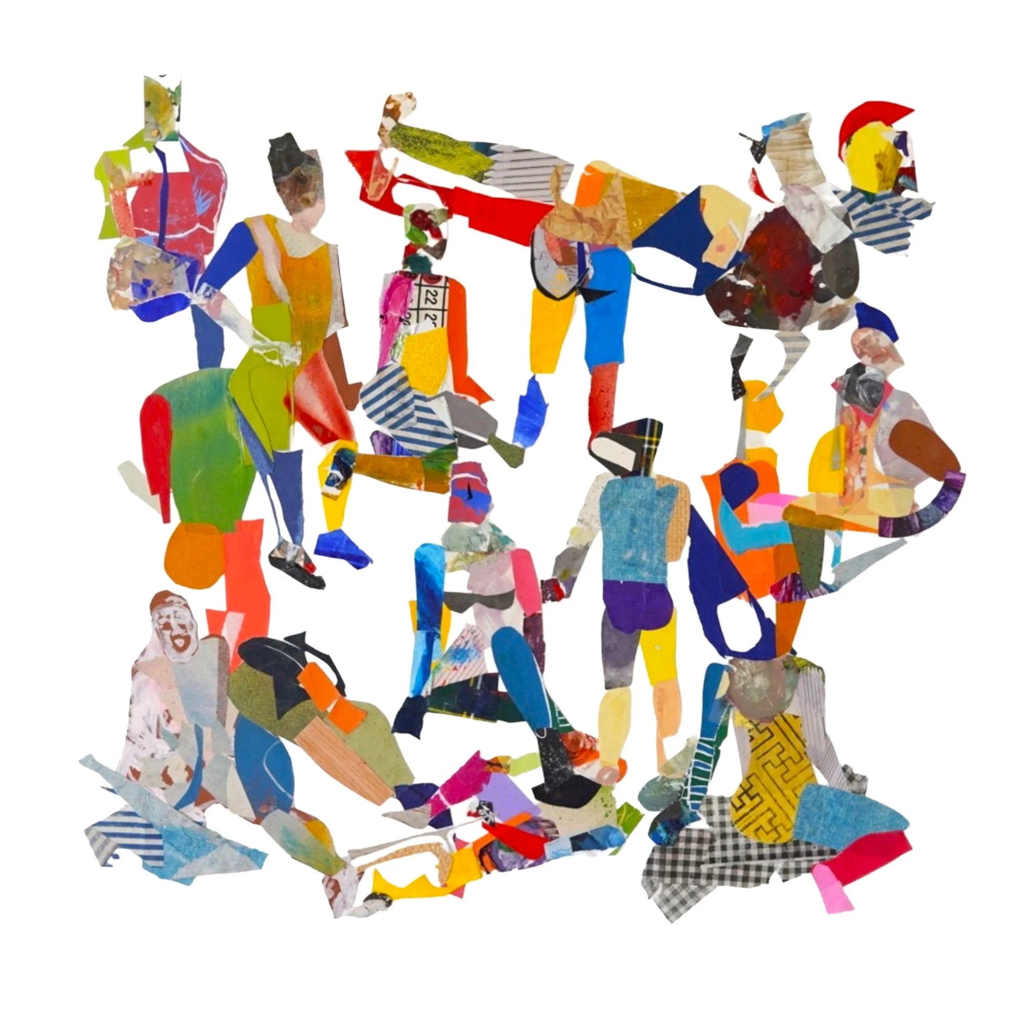  Space vault figures, 2023  acrylic and collage on canvas board, 79cm x 79cm  price:  $1,500.00 (framed)  