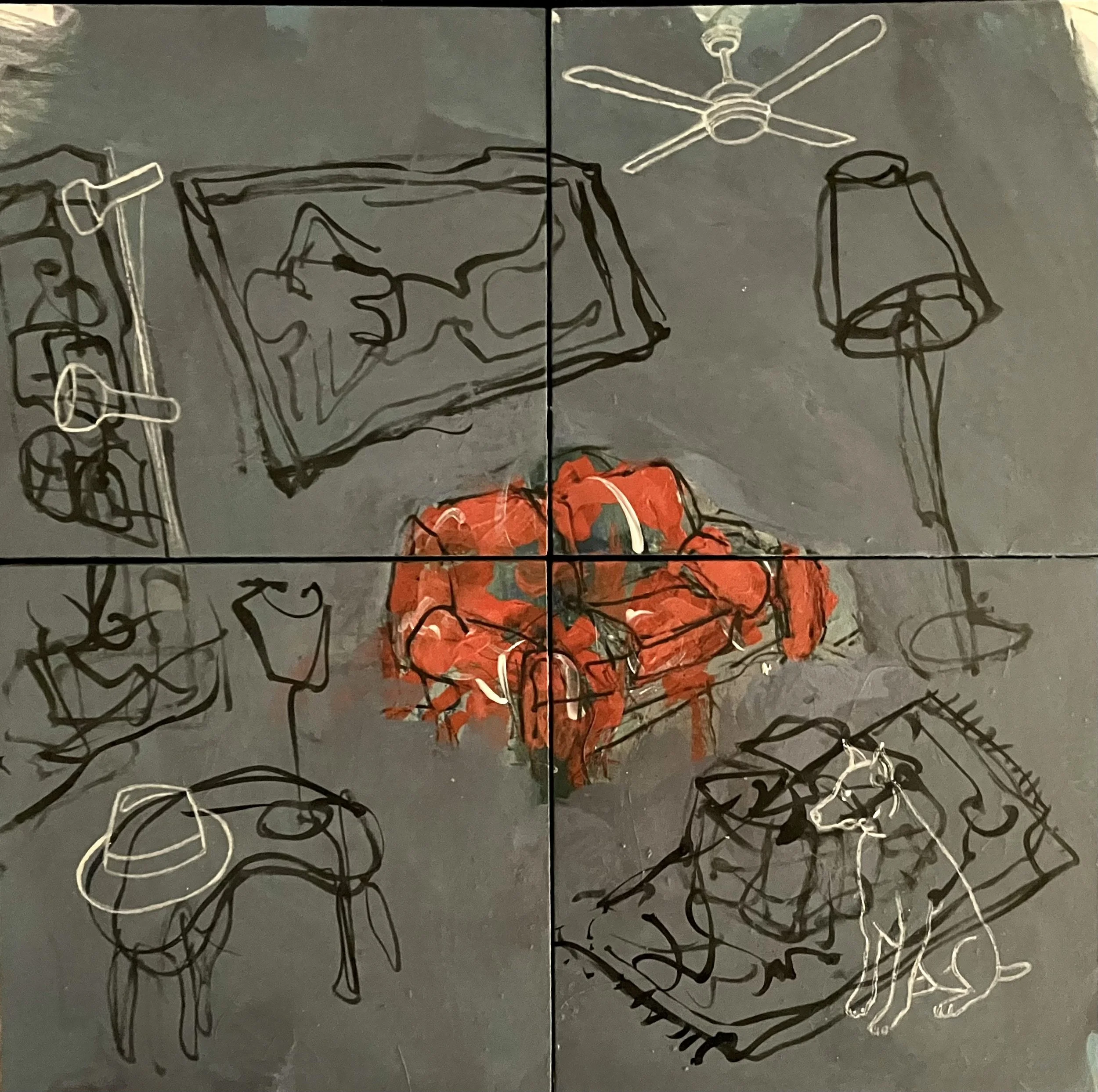  "Discombobulated Couch", 2024, acrylic on art board,                         4 x 15 x 15 cm panels  price:&nbsp; $850.00 