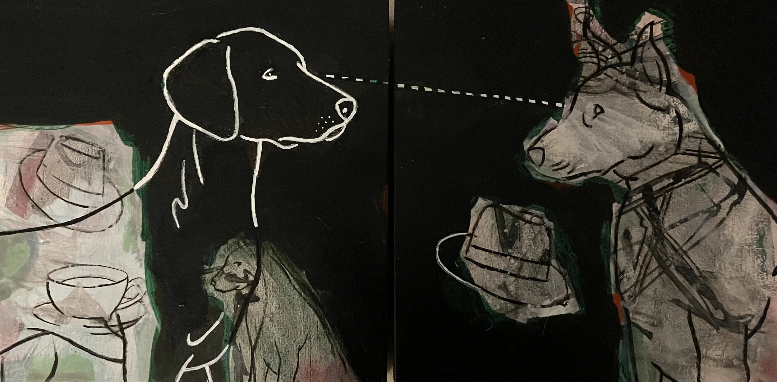  "Watched Dog, diptych 5", 2024, acrylic on art board  2 x 15 x 15cm panels  SOLD price:&nbsp; $675.00 