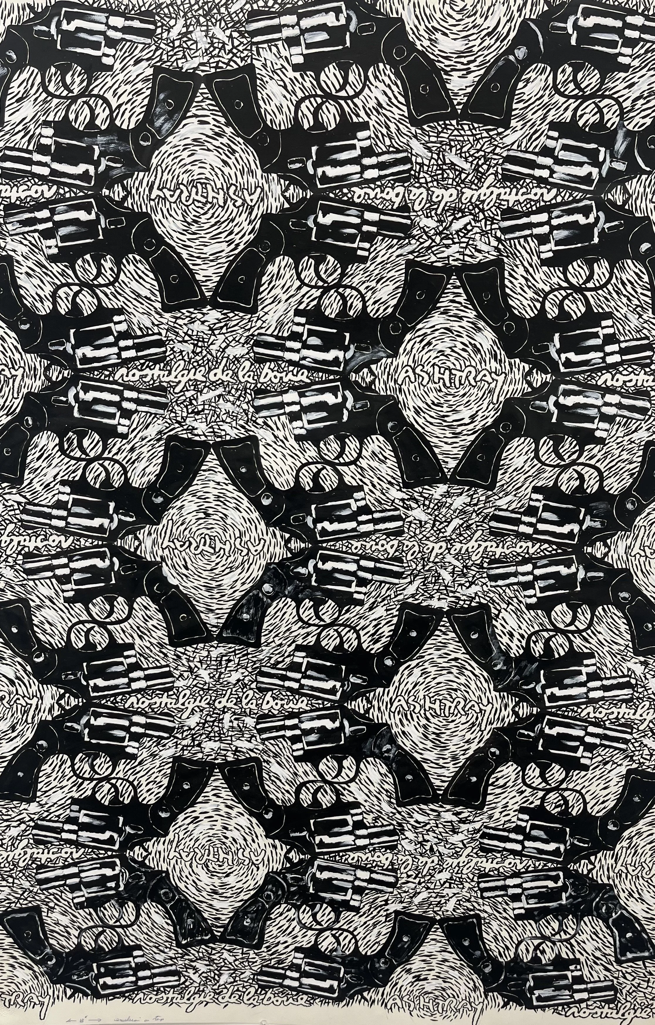 NOSTALGIE DE LA BOUE (Love Of The Gutter) , (circa ‘80s), poster ink, pen and pencil on paper, original yardage keyline artwork, 103 × 73cm (NFS)