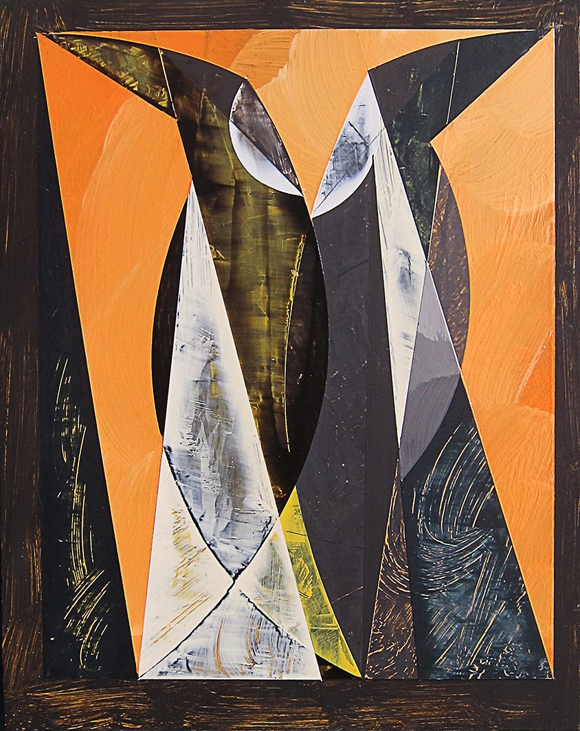 Two Magpies, 2025, oil and enamel on board, 34 x 27cm price: $600.00