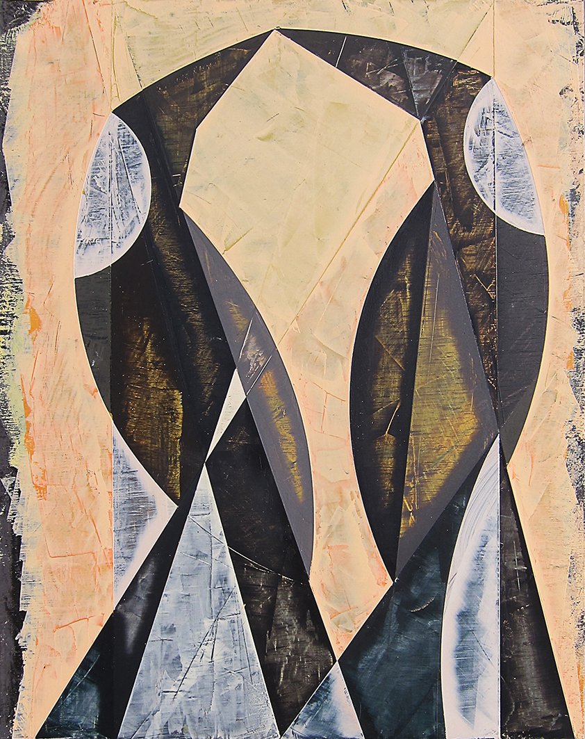 Magpies I, 2025, oil and enamel on board, 48 x 38cm price: $900.00