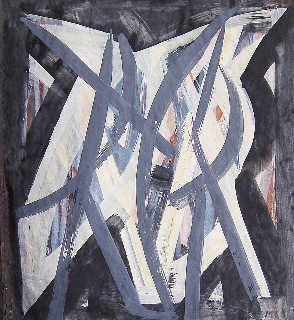 Magpies II, 2025, pigment and binder on paper, 37 x 33cm price: $450.00 framed