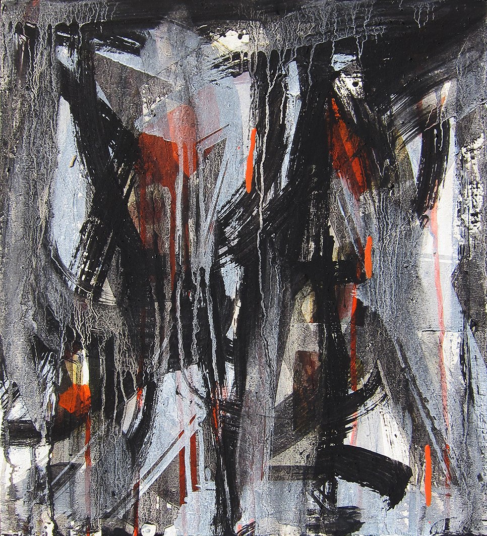 Magpies III, 2025, pigment and binder on board, 44 x 40cm price: $750.00 framed