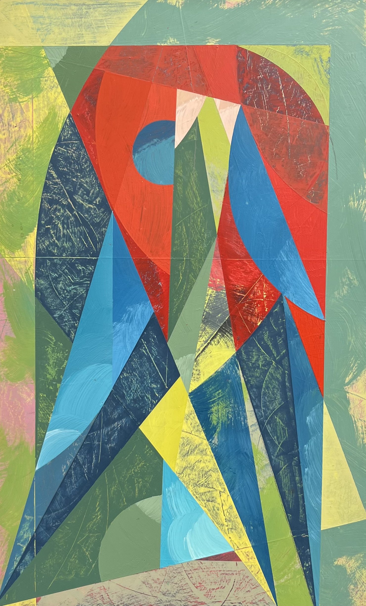 Crimson Rosellas, 2025, oil and enamel on board, artist made frame, 74 x 54cm framed size SOLD price: $1,600.00