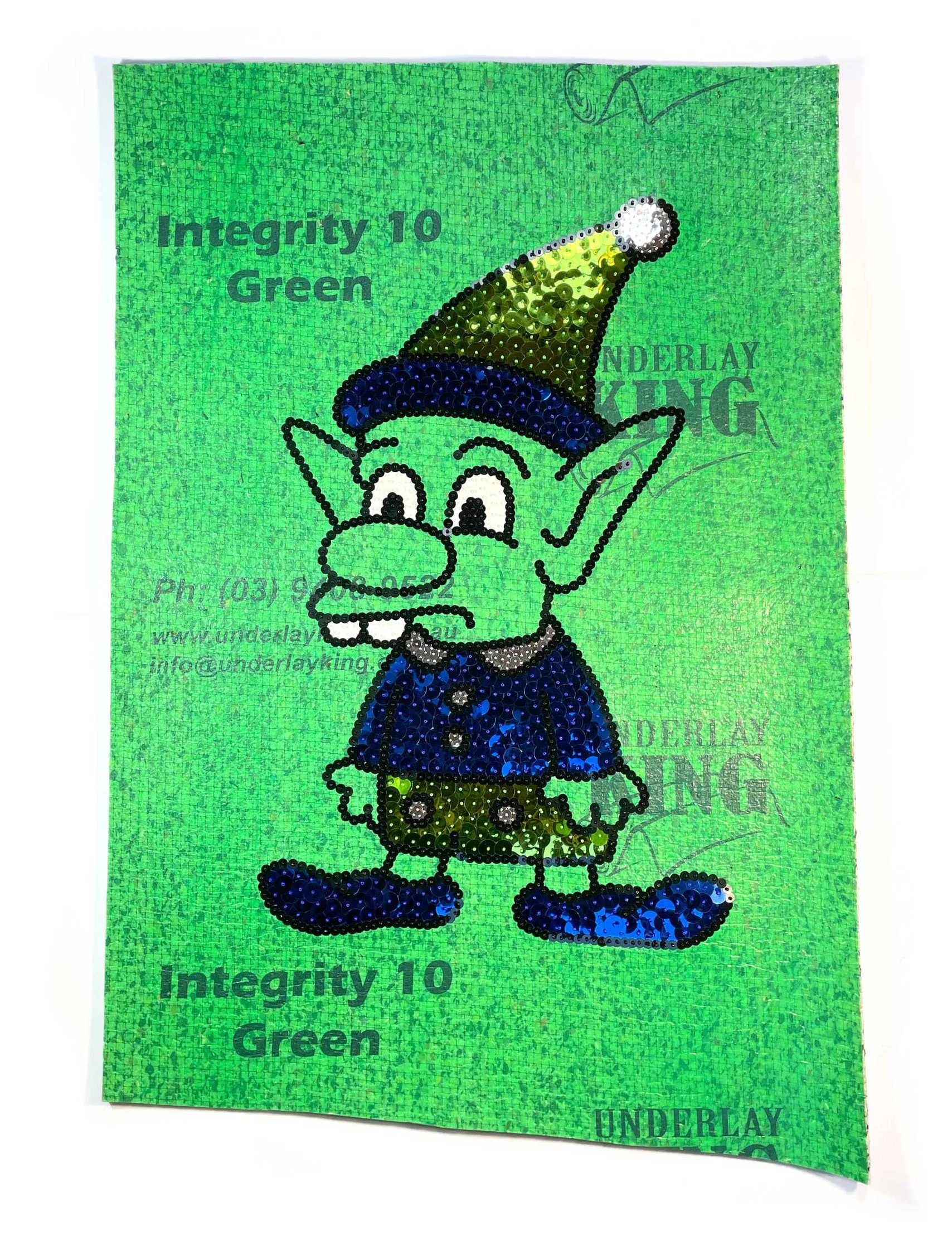 UnderlayHappy Elf, 2025, Carpet Underlay, Sequins, Japanese Glass beads, 102 x 75cm price: $1,200.00