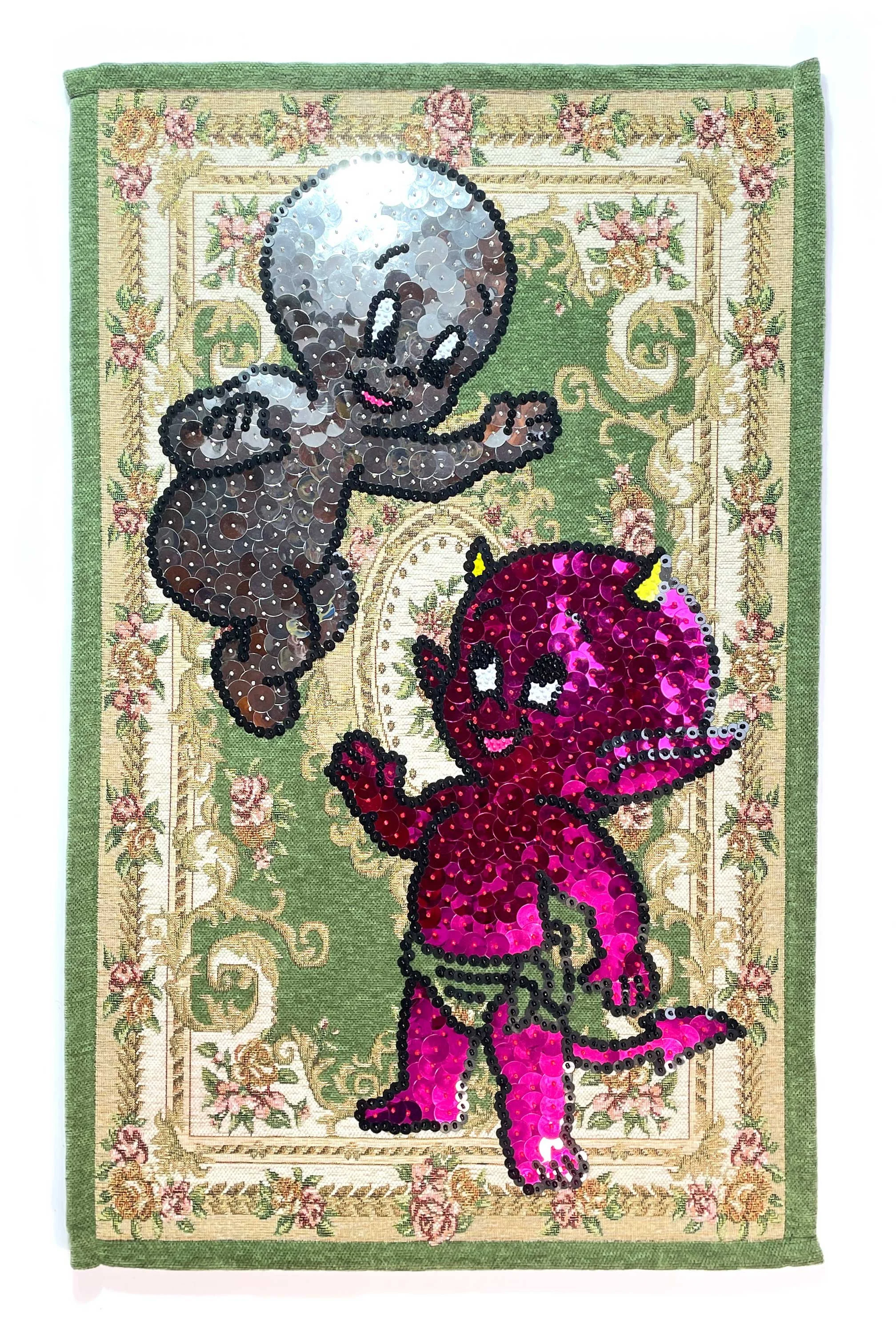 RugCasper & Lil Devil, 2025, Rug, Sequins, Japanese Glass beads, 80 x 50cm price: $1,200.00