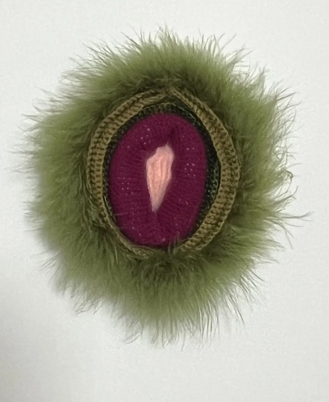 Fluff Muff, 2025, crochet sculpture, 22 × 15 × 14cm price: $750.00