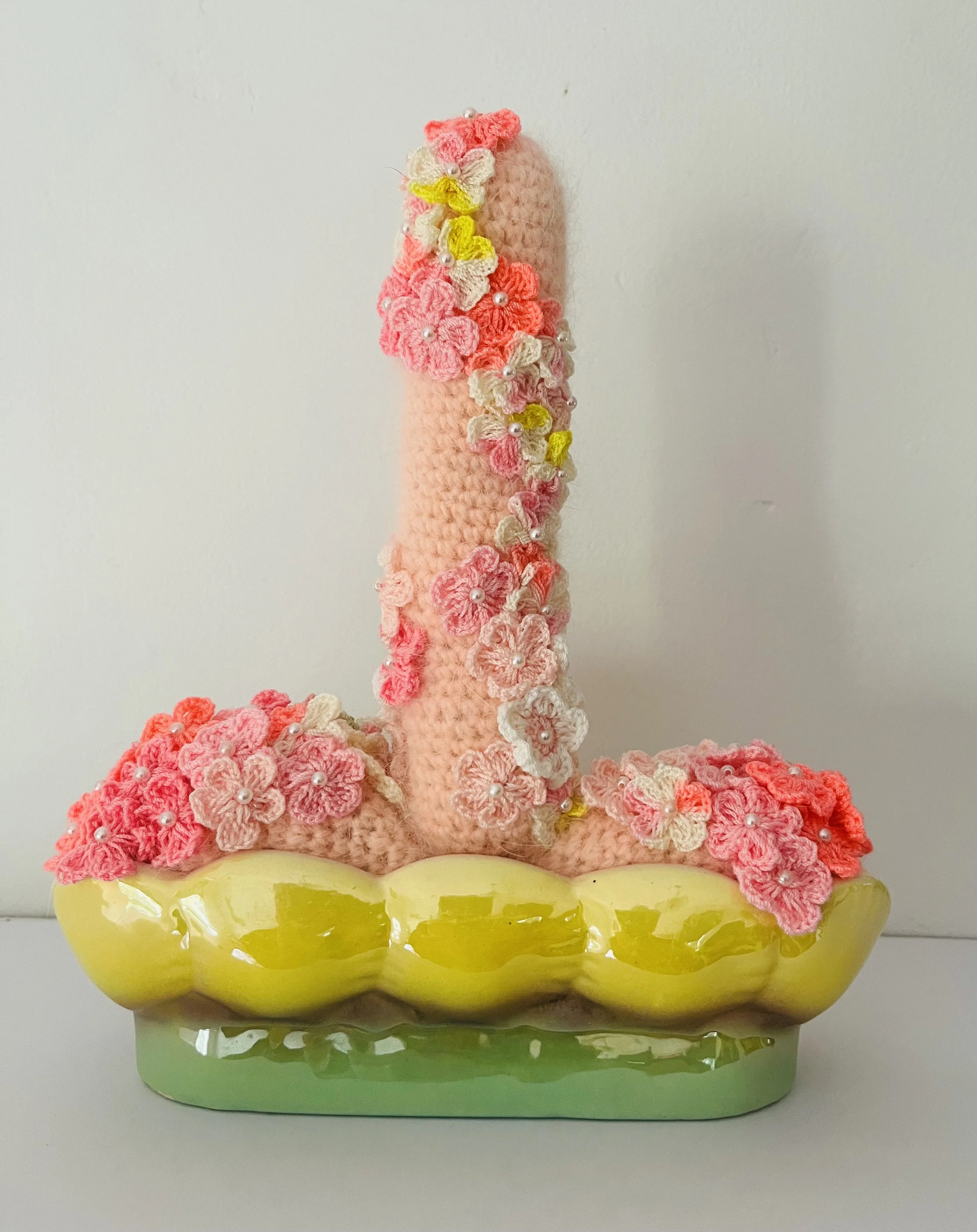 Flower Power, 2025, crochet sculpture and found ceramic, 25 × 20 8cm price: $750.00