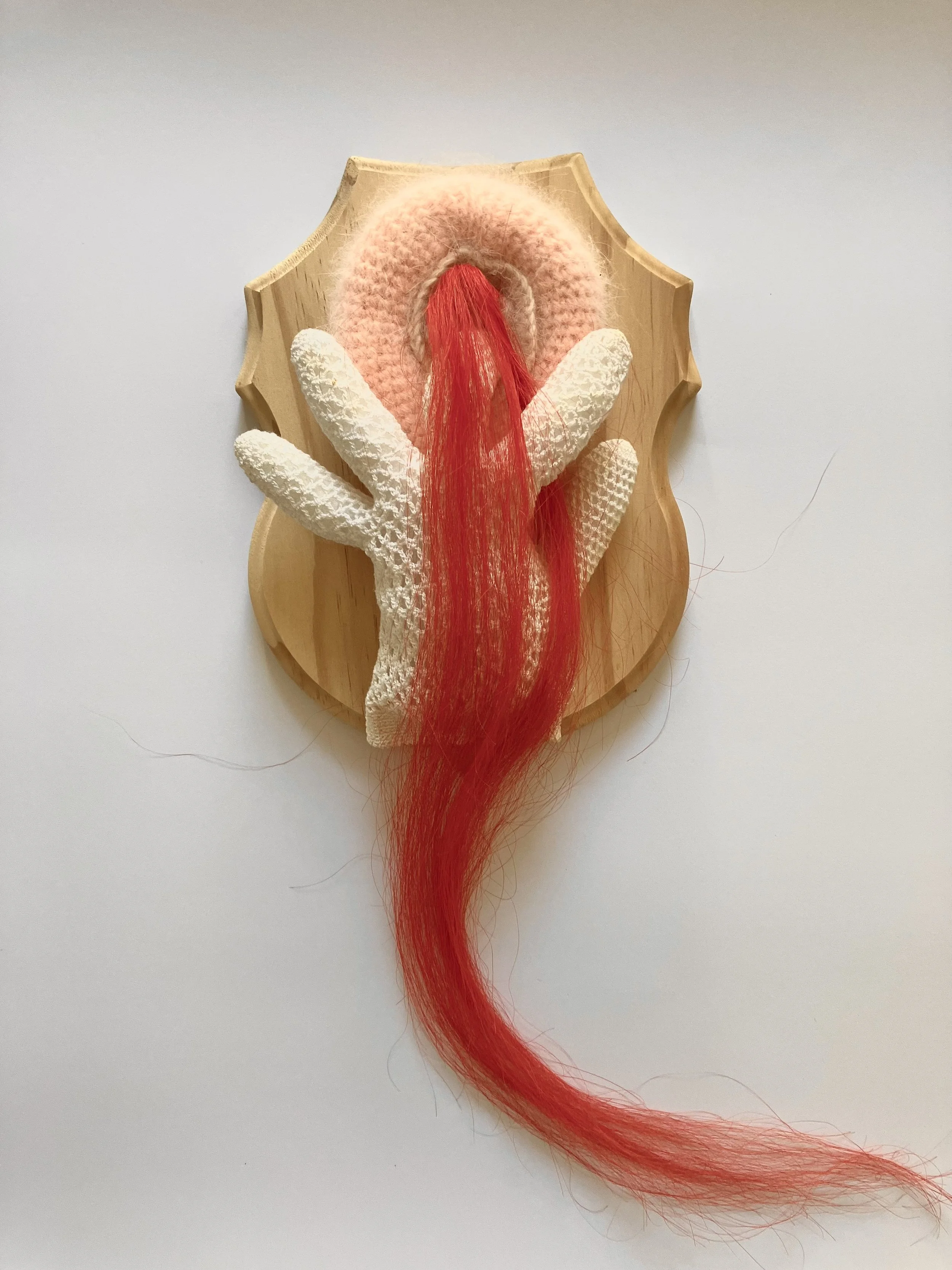 Remains of the Day, 2025, crochet sculpture and mixed media, 54 × 20 × 9cm price: $850.00