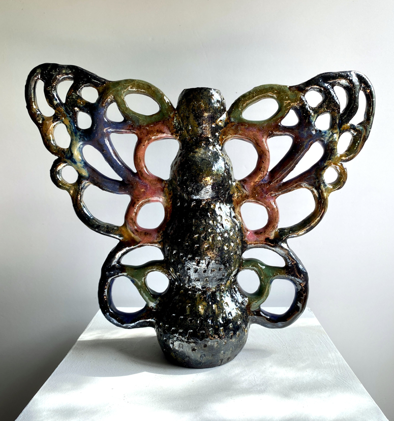  Butterfly Vase 2, 2025, ceramic with various glazes, 25 x 2 x 10cm&nbsp;   price:&nbsp; $550.00 