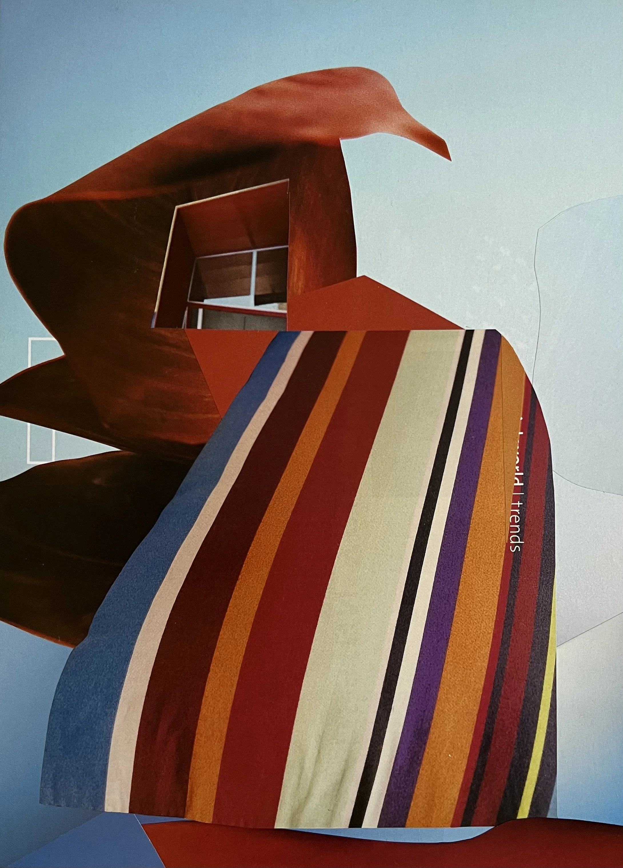  Magic carpet ride, 2025, collage, recycled magazine paper on archival&nbsp;art&nbsp;board, 420mm x 297mm framed&nbsp;  price:&nbsp; $585.00 