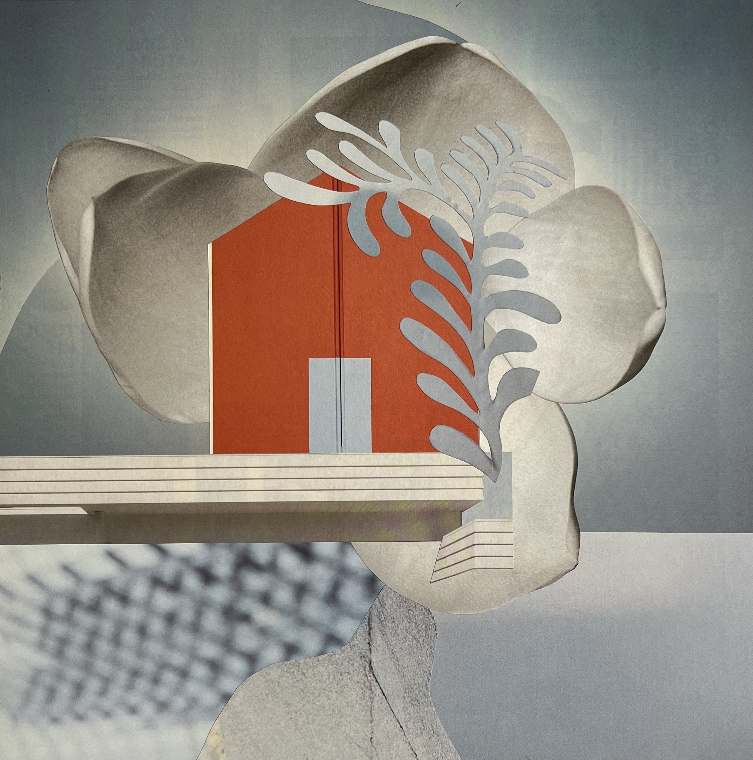  Sanctuary, 2025, collage, recycled magazine paper on archival&nbsp;art&nbsp;board, 400mm x 400mm framed   price:&nbsp; $660.00 