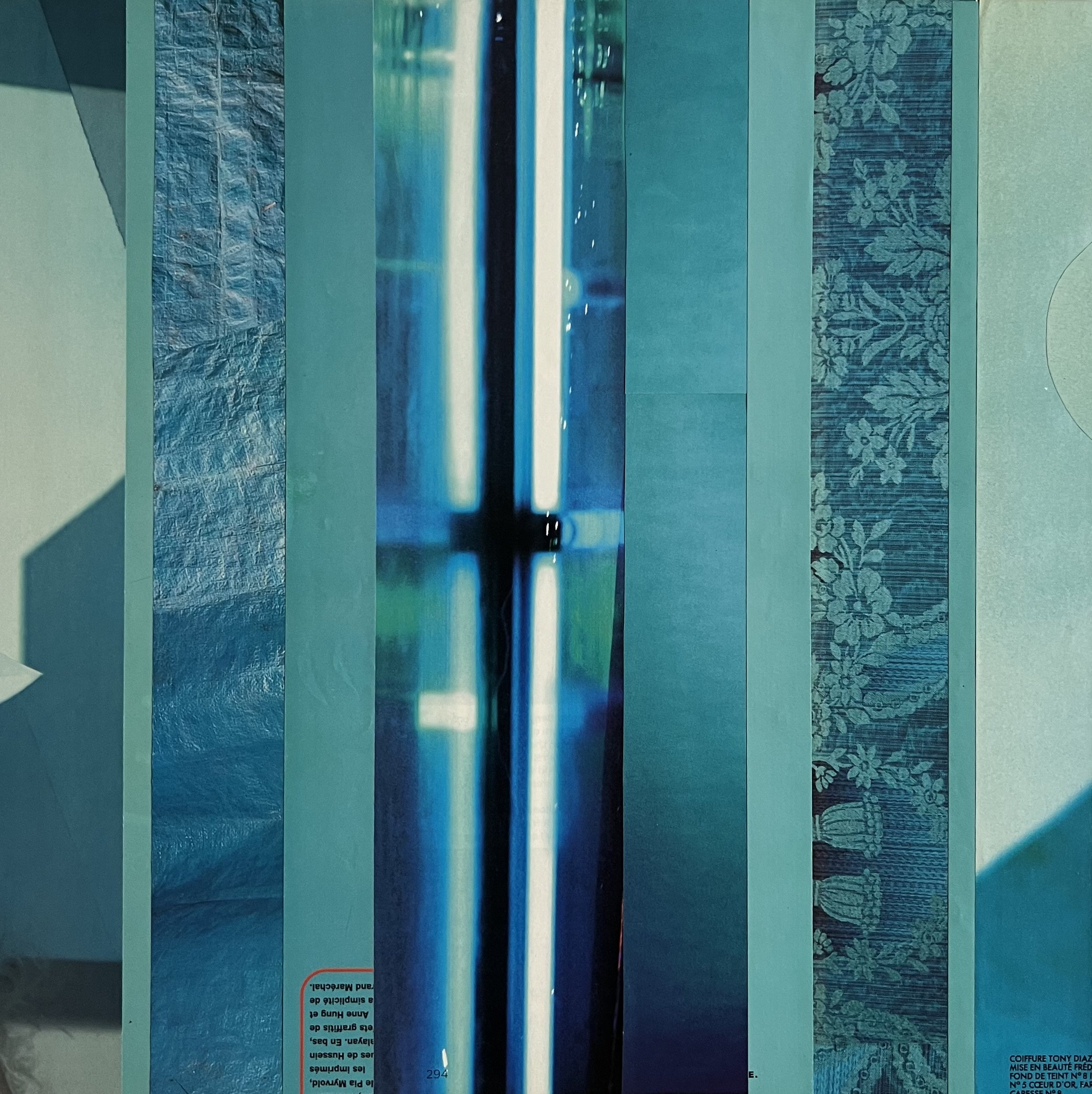  Sliding doors I, 2025, collage, recycled magazine paper on archival&nbsp;art&nbsp;board, 400mm x 400mm framed   price:&nbsp; $660.00 