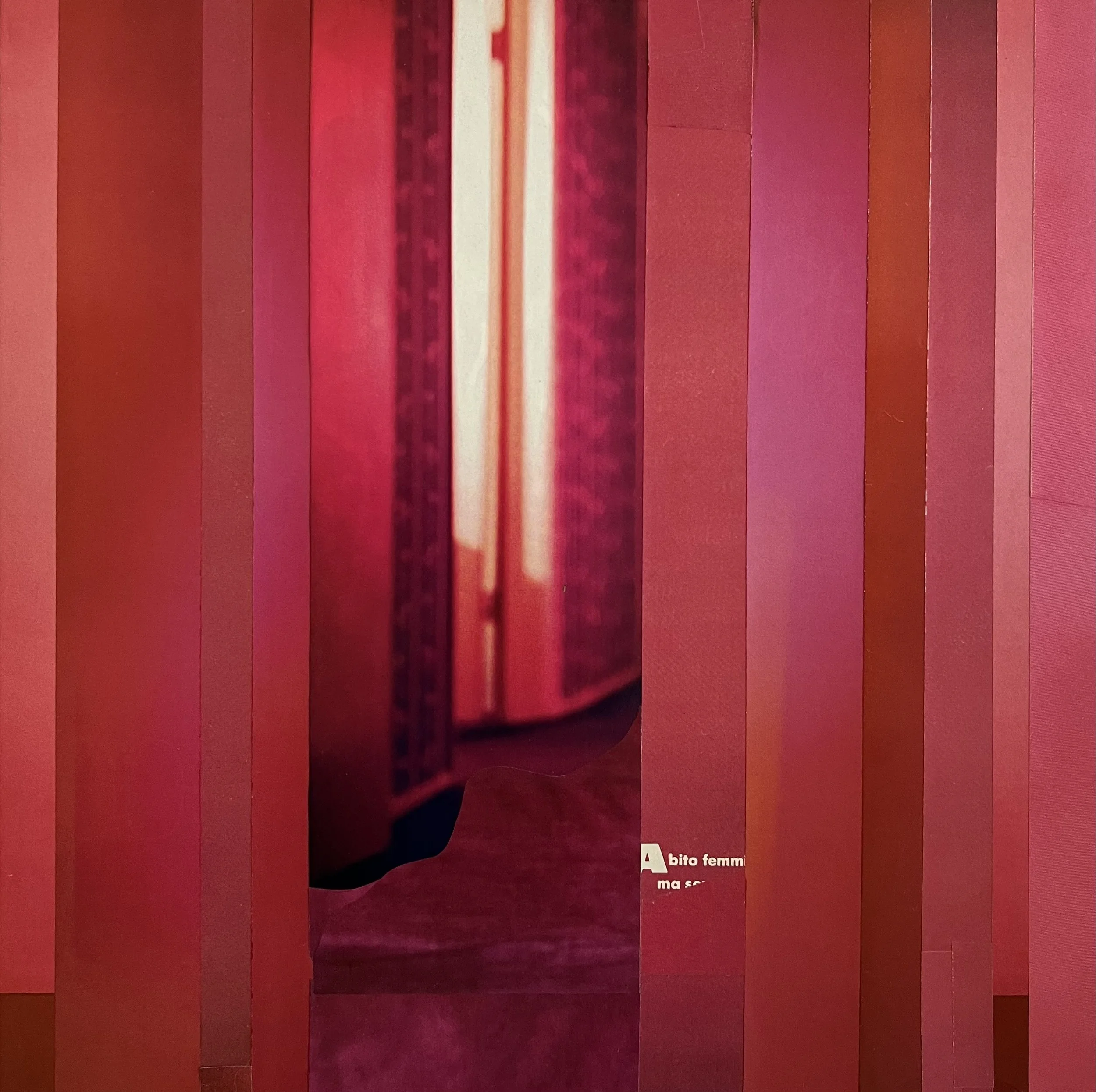  Sliding doors II, 2025, collage, recycled magazine paper on archival&nbsp;art&nbsp;board, 400mm x 400mm framed   price:&nbsp; $660.00 