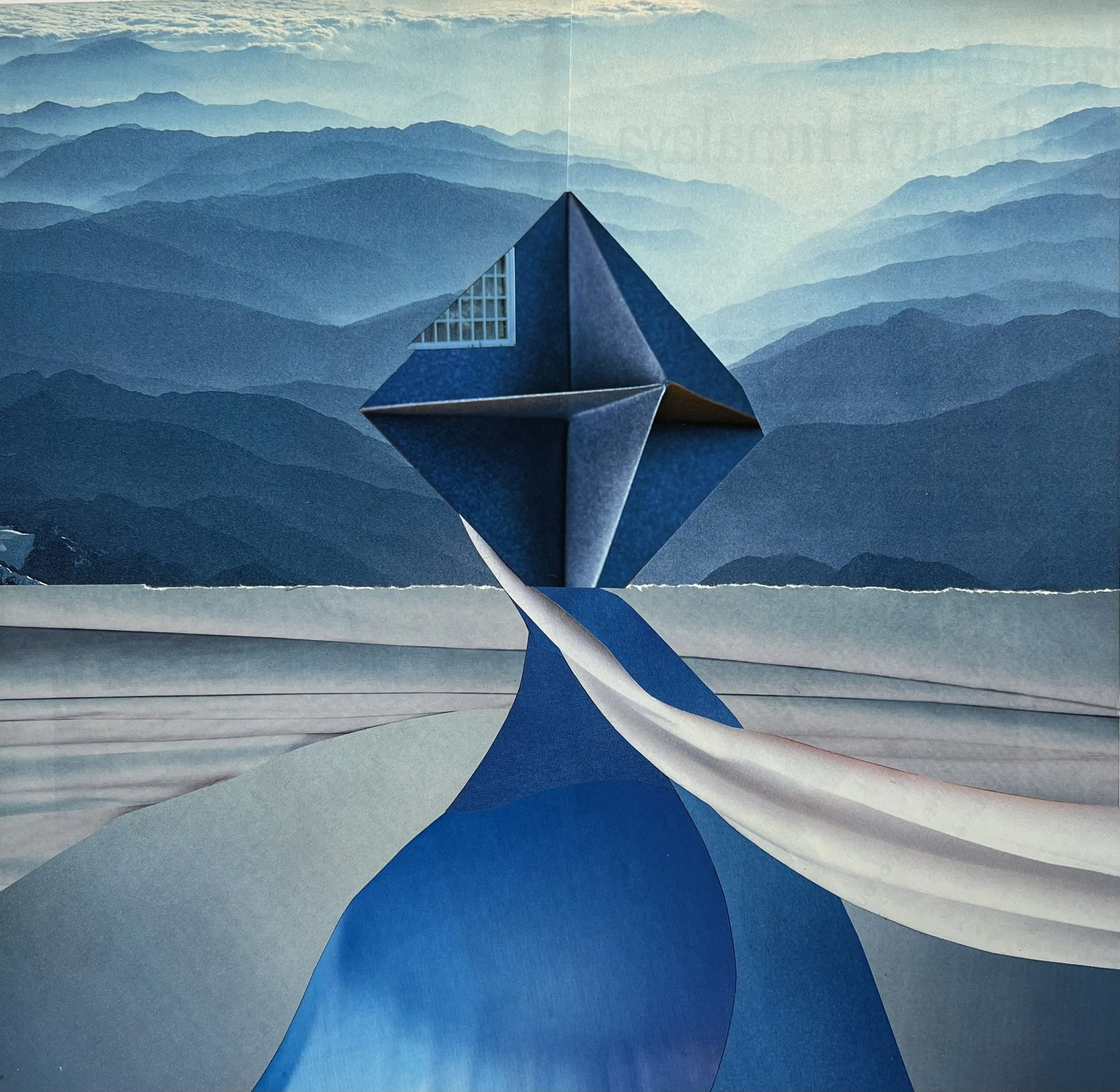  Refuge, 2025, collage, recycled magazine paper on archival&nbsp;art&nbsp;board, 400mm x 400mm framed   price:&nbsp; $660.00 