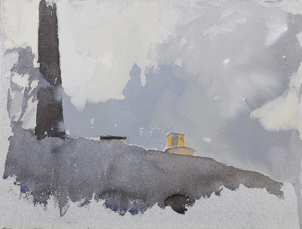  Port Kembla V, 2025, watercolour on Moulin de Larroque, handmade grey cotton rag, 25.5 x 33cm unframed, 40 x 48cm framed  price:&nbsp;$475.00 unframed.  $725.00 framed 