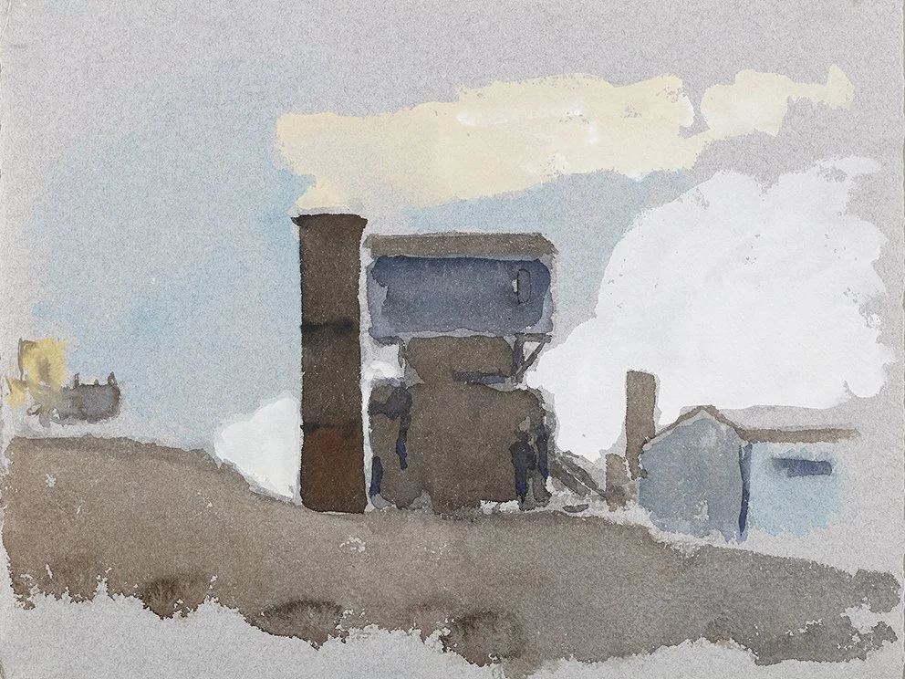  Port Kembla XVII, 2025, watercolour on Moulin de Larroque, handmade grey cotton rag, 25.5 x 33cm unframed, 40 x 48cm framed  price:&nbsp;$475.00 unframed.  $725.00 framed 