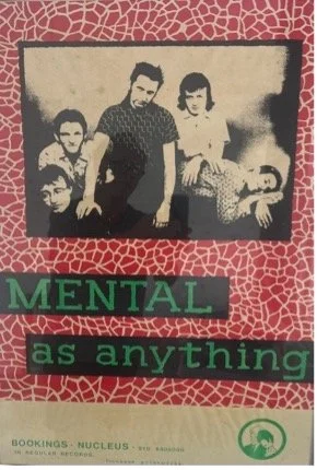  Early Mental As Anything ( Nucleus Booking Agency) by Fonebone Printworks&nbsp; ( early John Foy), screenprint with poster inks on paper, ( red colourway) 76 x 52cm framed  price:&nbsp; $550.00 