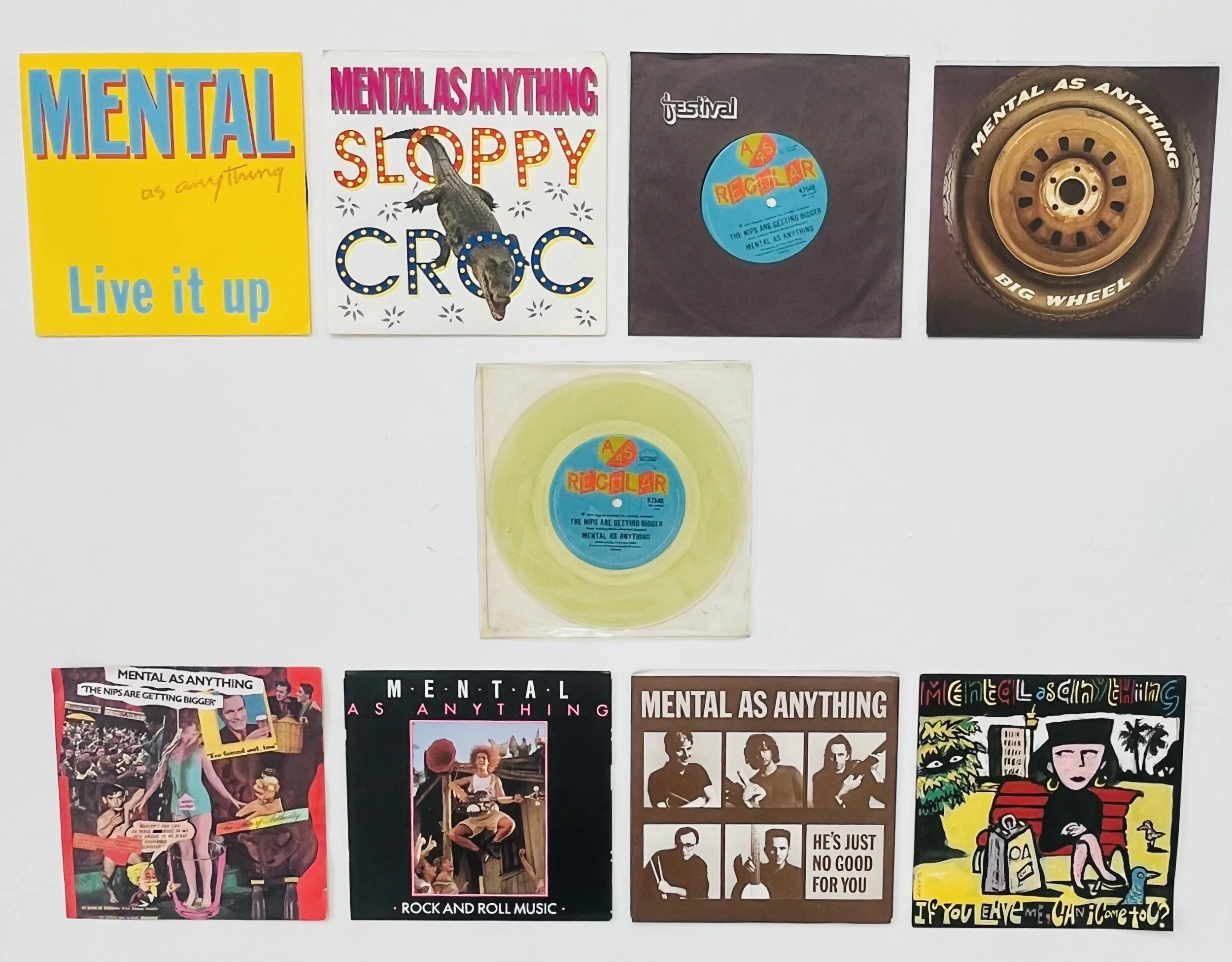  7” picture sleeve 45rpm, Regular Records.  Mint condition.  Includes picture sleeve of single ‘Nips Are getting Bigger’ UK release plus unique vinyl version  Price:&nbsp; $35.00 each 