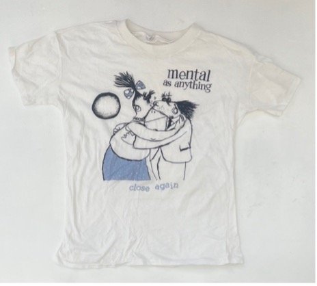  Close Again by Chris O’Doherty, blue colour way on cotton t shirt. Never been worn (t-shirt has age stains) Screen print  price:&nbsp; $100.00 ( small size) 