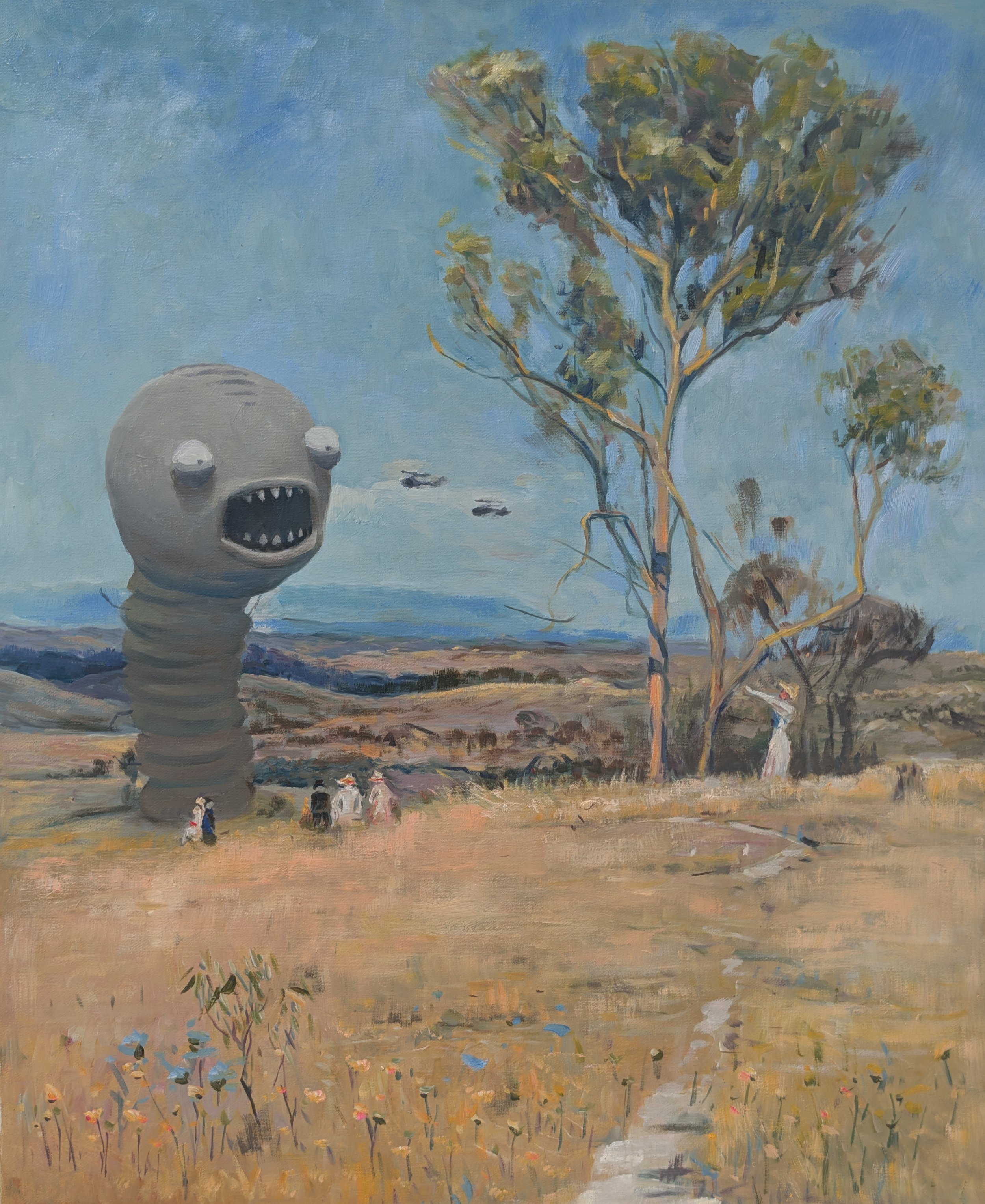   “It’s really got the shits now!”  2026,&nbsp;61cm x 75cm. Oil on Canvas. Painted on a hand painted reproduction of&nbsp;“Near Heidelberg” 1890 by Arthur Streeton.&nbsp; Presented in a reclaimed gilt frame.&nbsp;   price:&nbsp; $2,500.00&nbsp; 