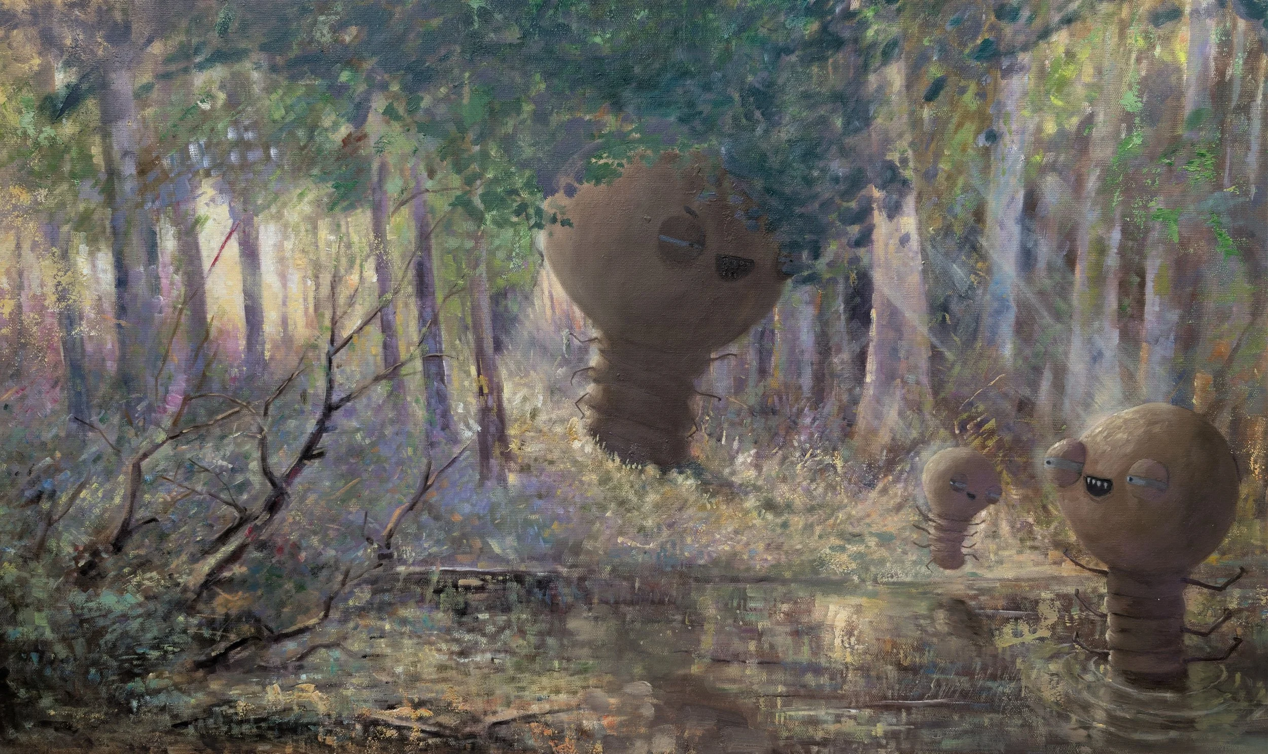   “Time to go”  2026. 170cm x 60cm.&nbsp; Oil on Canvas. Painted on a hand painted reproduction of “Violet Gold” 1911 by Frederick McCubbin.&nbsp; Presented in a reclaimed gilt frame.&nbsp;   price:&nbsp; $3,900.00 
