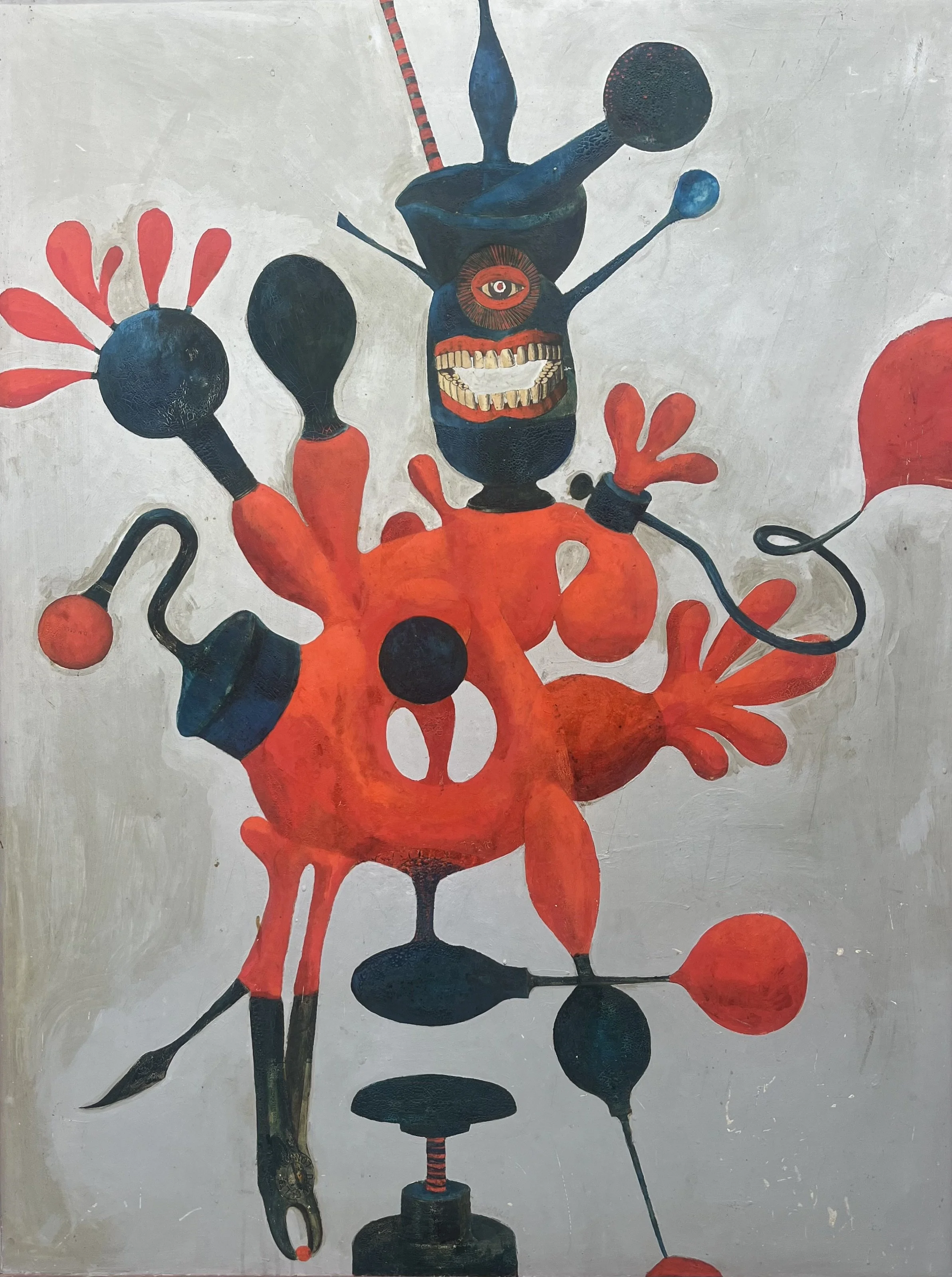  Waltzing Matilda at the Gas Lash, 1965, oil paint and paper on masonite board, 124 × 94.4cm, signed upper right corner and centre lower edge.  Exhibited in a solo exhibition at Terry Clune Gallery December 1965 Sydney (2026 condition report availabl