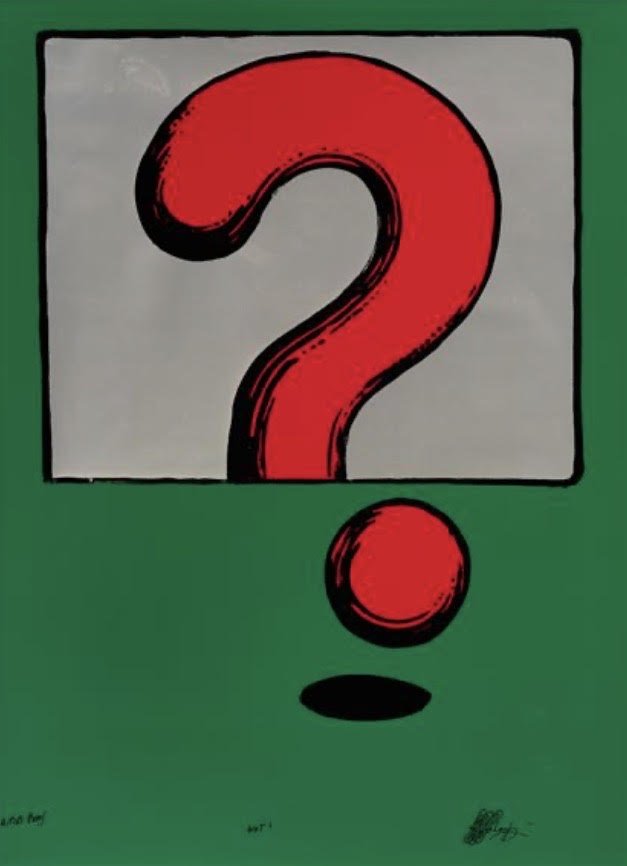  Wot!, 1969, screenprint with poster inks on silver foil paper, 101.5 × 74.8cm, created by Martin Sharp in London, 1969 with Gallery A in Sydney 1969.  Artist proof signed lower right corner.  price:  $2,750.00 framed 
