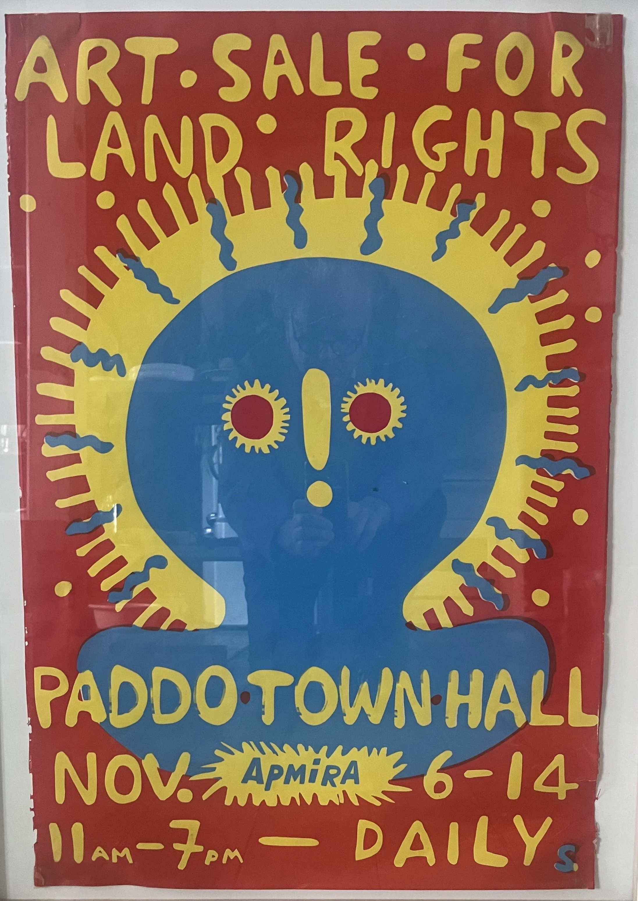 Ampira, Art Sale for Land Rights, Paddington Town Hall, 1982, screenprint on paper, 75 × 50cm image size.  price:  $950.00 framed 