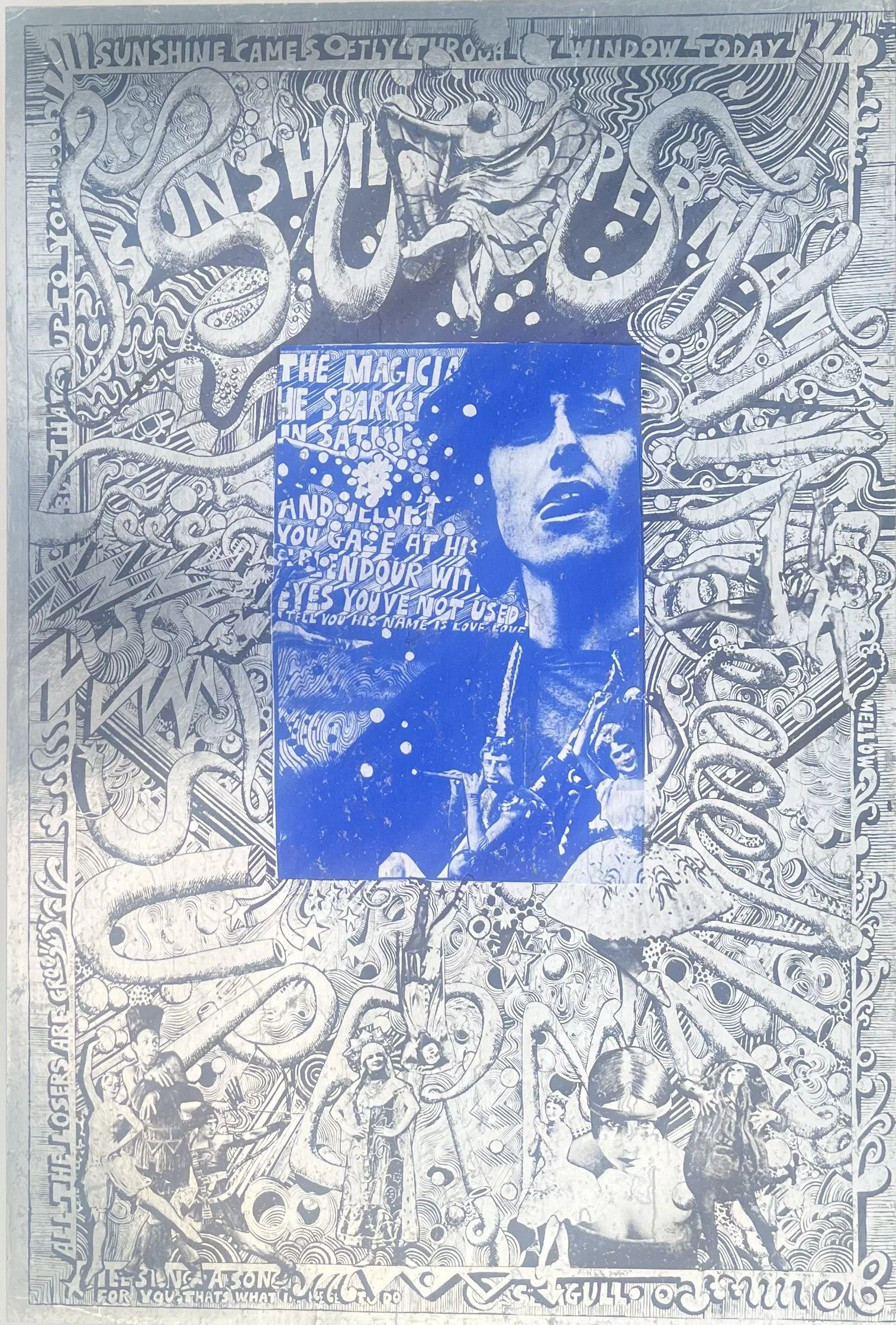  Sunshine Superman, (Donovan), 1967, offset lithograph print on silver foil paper, produced by Big On Posters, London, 75.8 × 50.7cm, signed lower right  price:  $3,300 unframed 