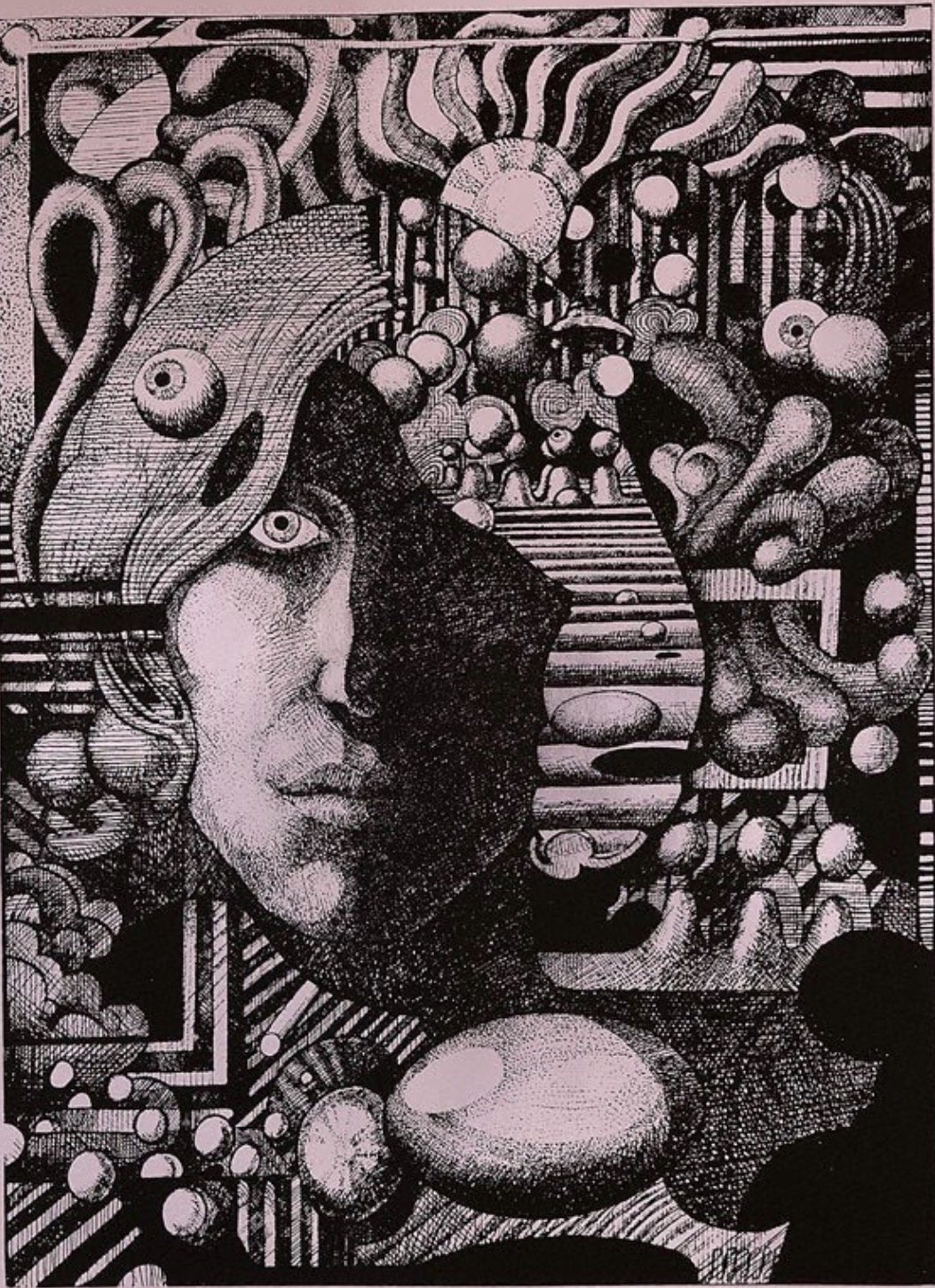  Self Portrait with Wandering Eye, 1969, (RARE) offset lithograph print on silver foil paper, produced by Big O Posters, London, 75.8 × 50.7cm  SOLD 