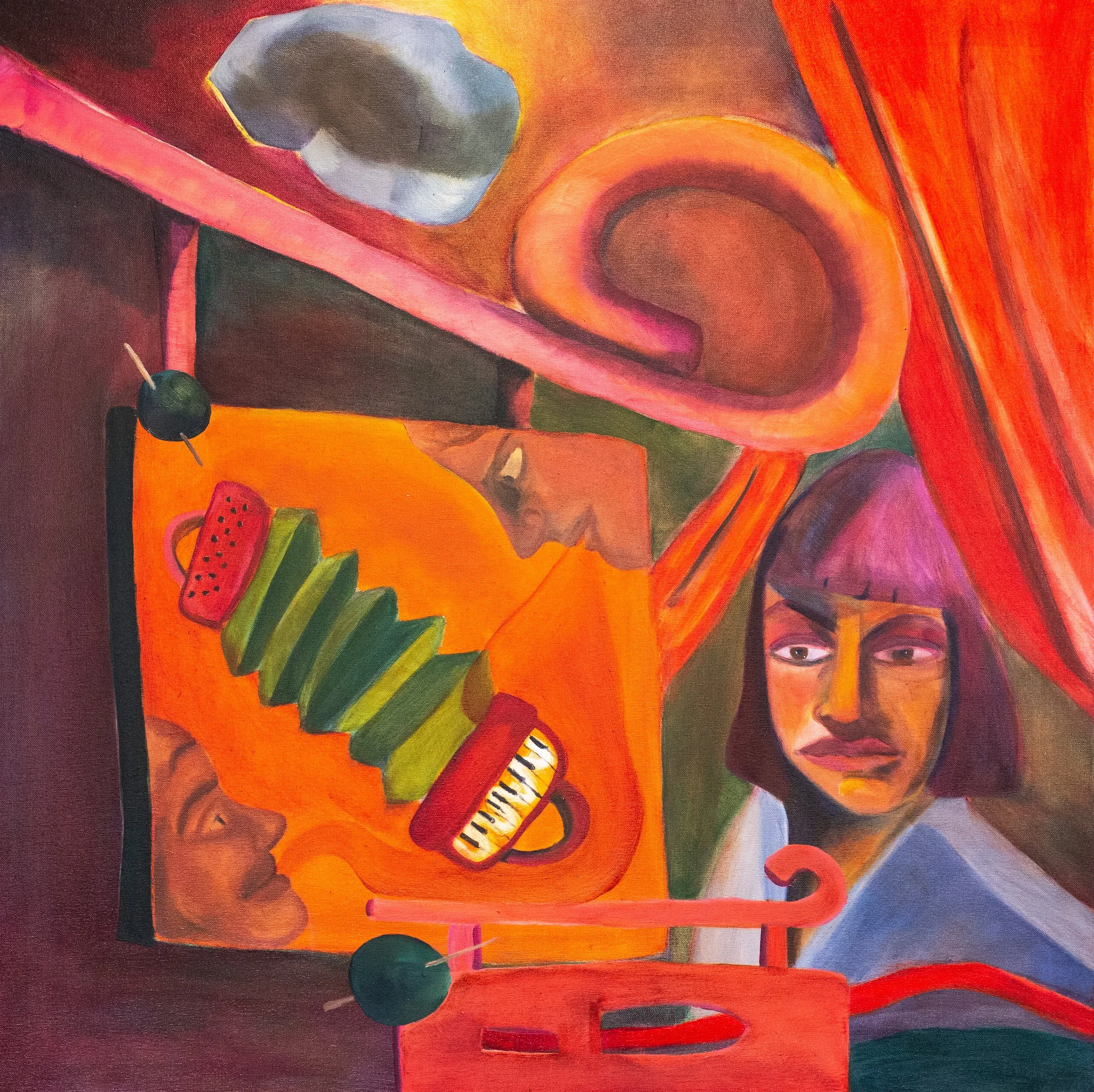  Accordion Crimes and Movie Rocks, 2026, oil on canvas, 90 X 90 cm&nbsp;   price:&nbsp; $975.00 