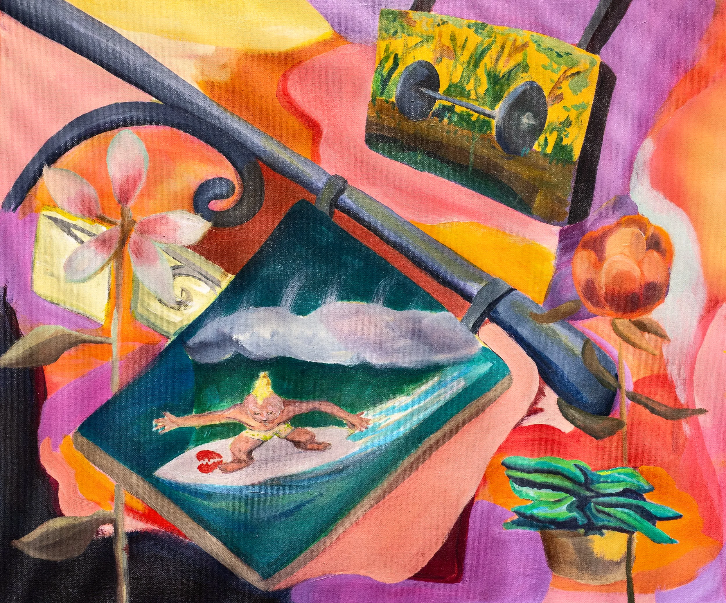 Twin-Fin of Broken Hearts, 2026, oil on canvas, 50 x 60 cm price: $750.00