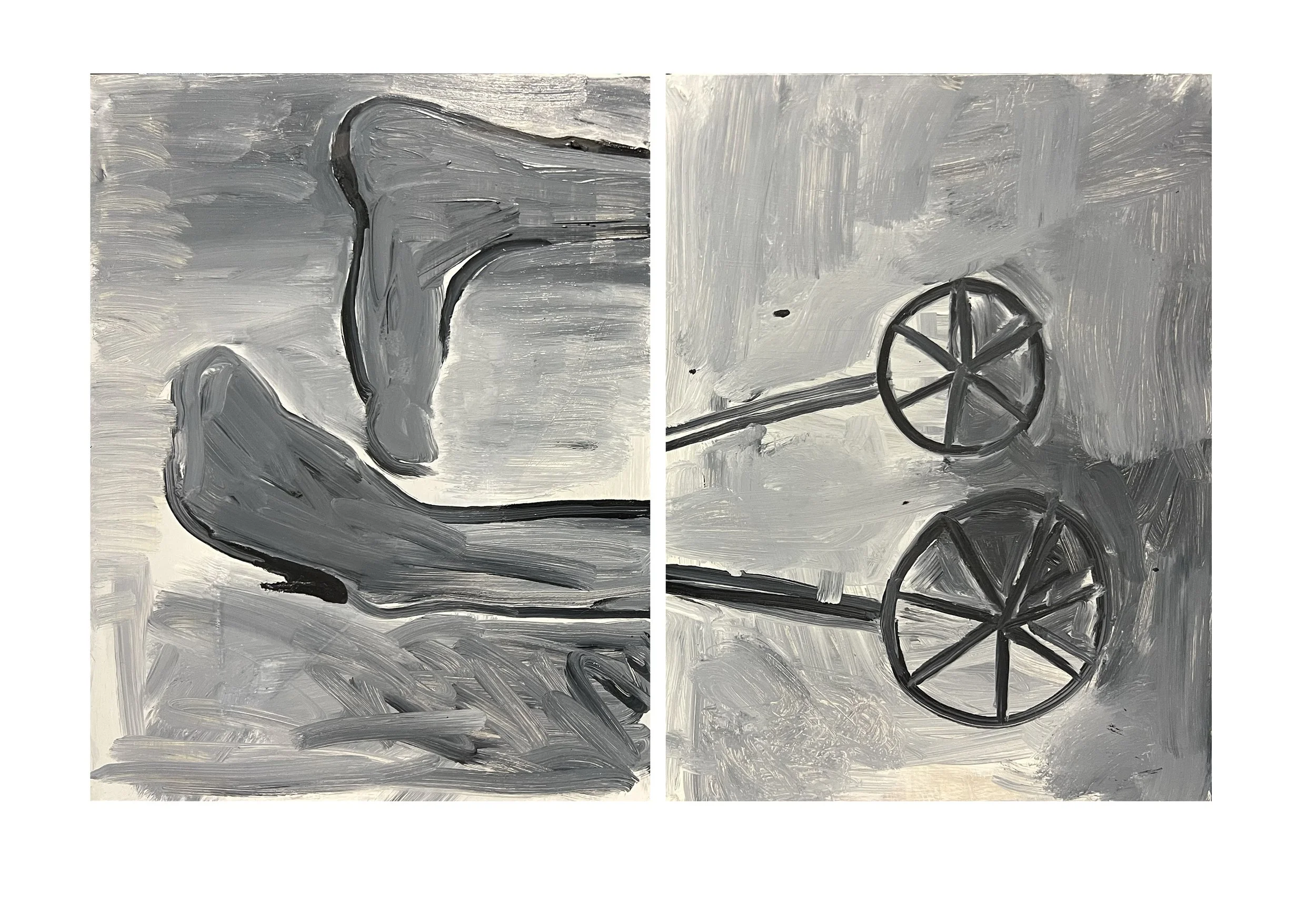  Feet and wheels in two parts, 2026, oil on canvas, 25 × 20cm&nbsp;each panel   price:&nbsp; $600.00 