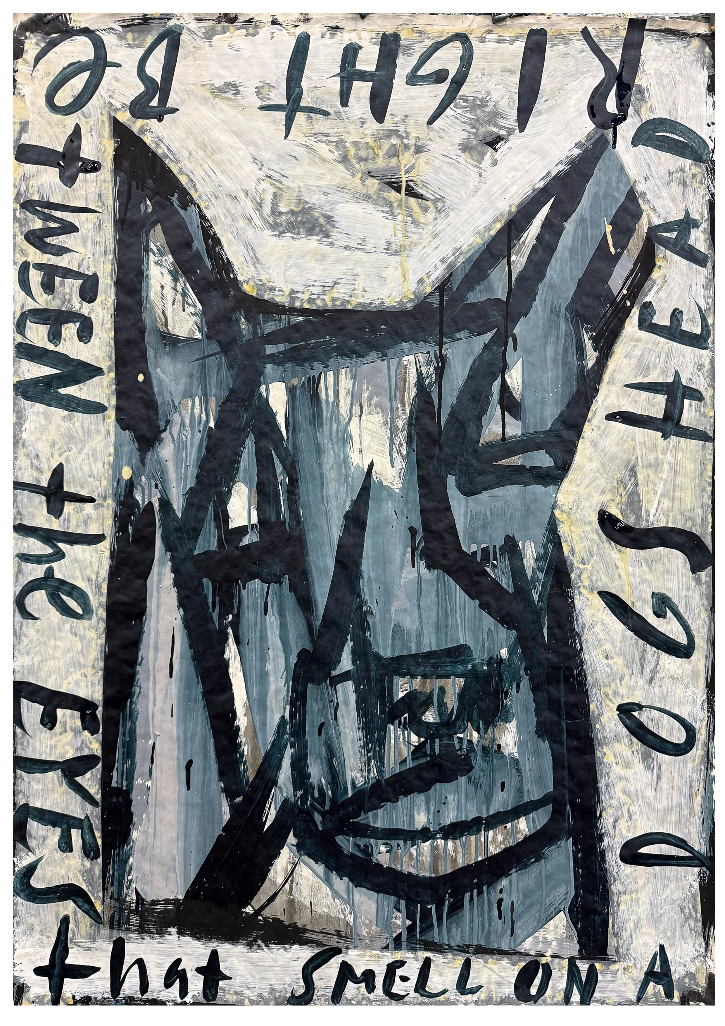  That smell on a dogs head right between the eyes, 2026, pigment and binder on paper, 98cm x 78cm framed  price $2,240.00 
