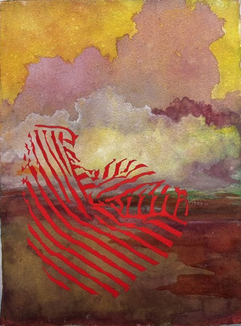  Interval 3, watercolour on handmade paper, 25 x 32 cm&nbsp;   SOLD price: $850.00 framed in Perspex box 