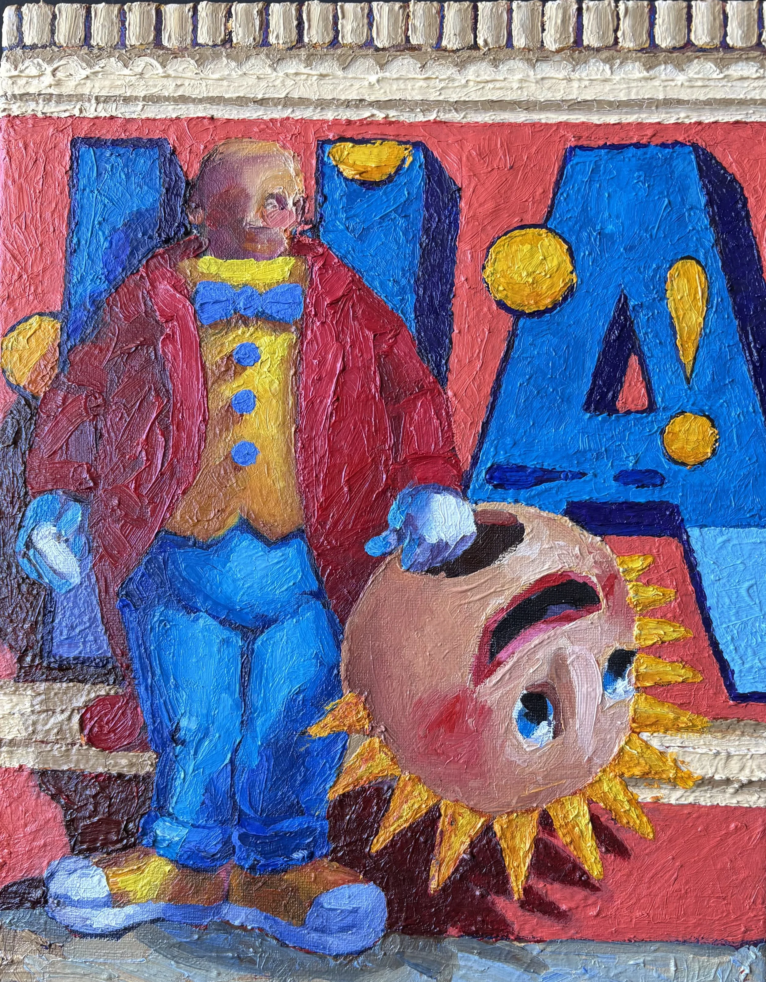  I’m the Clown, Pt 1, oil on canvas, 18 x 36 cm&nbsp;   price:&nbsp; $1,200.00 